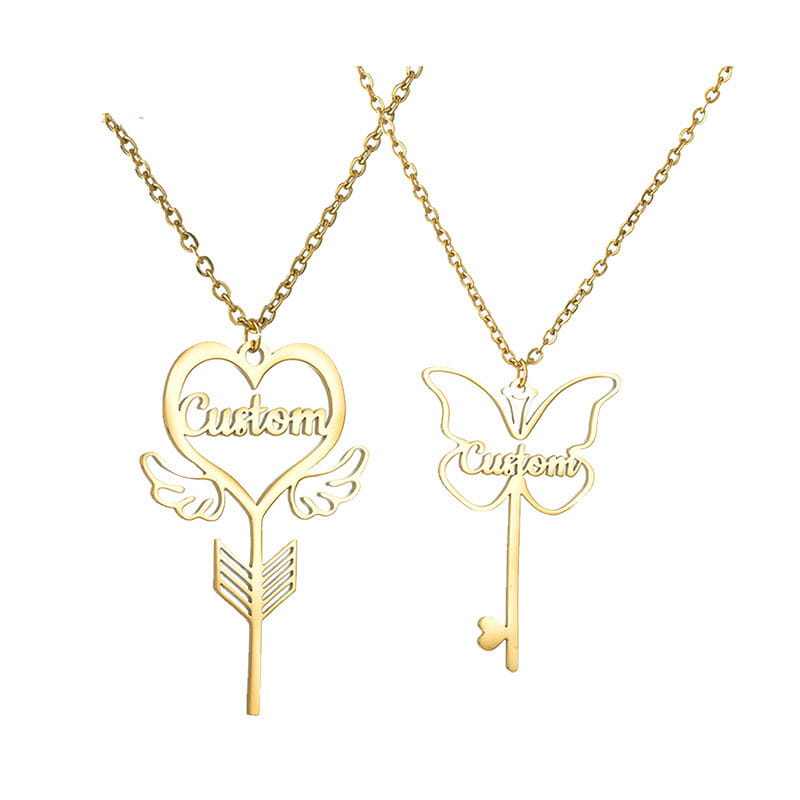Love Butterfly Key Pendant Necklace in Stainless Steel Jewelry