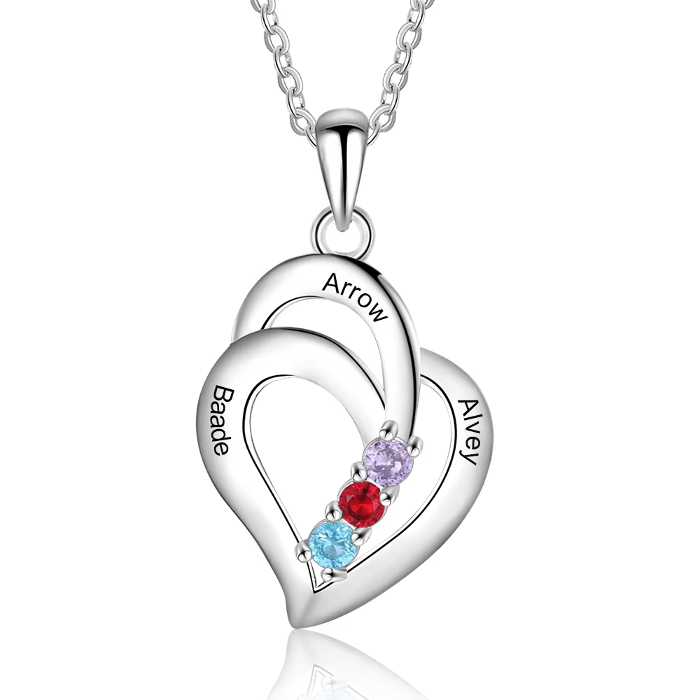 Personalized Name Necklace with 3 Birthstones Engravable Jewelry Customized Pendant Necklaces for Women Gifts for Mom