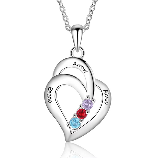 Personalized Name Necklace with 3 Birthstones Engravable Jewelry Customized Pendant Necklaces for Women Gifts for Mom