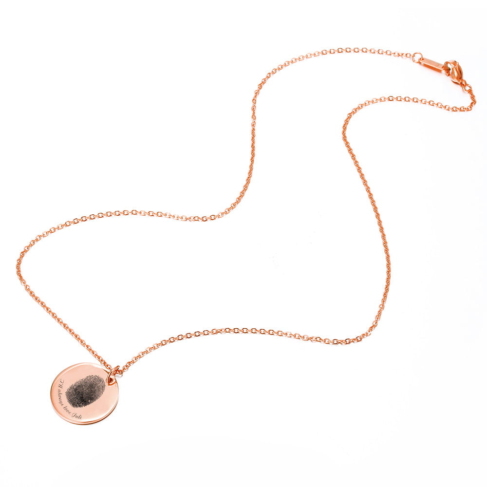 Engraved Fingerprint Name Stainless Steel Necklace in Gold