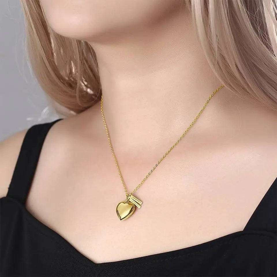 Gold Heart-Shaped Necklace DIY Jewelry Photo Pendant
