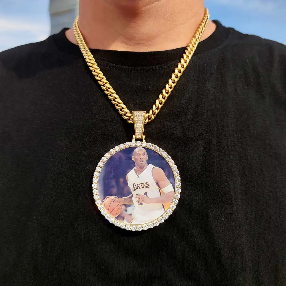 Rose Gold Round Photo Pendant Necklace with Twist Chain