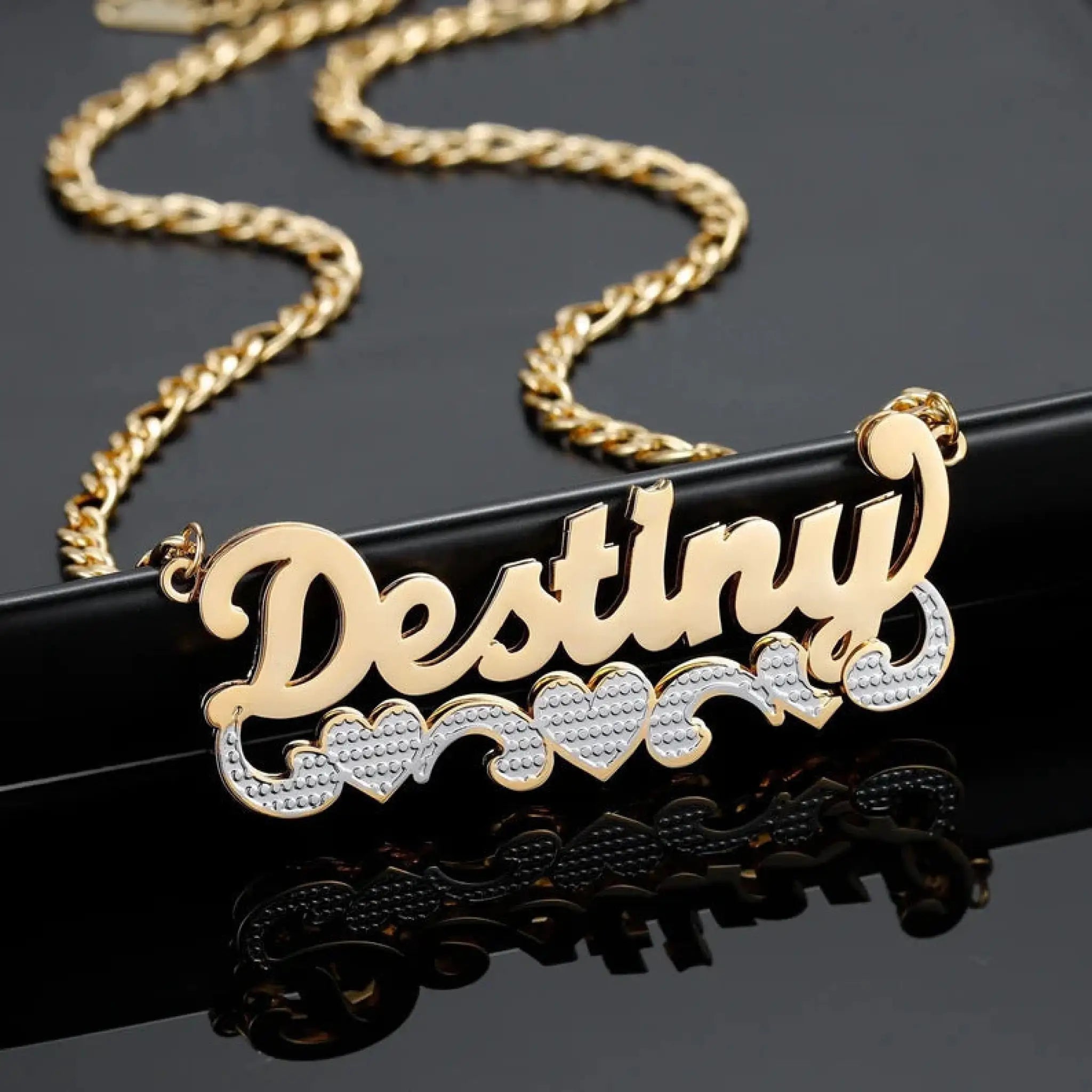 English Name Necklace Stainless Steel DIY Double Layer - Gold - 7