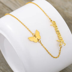 Engraved Butterfly Necklace with Name - Necklace
