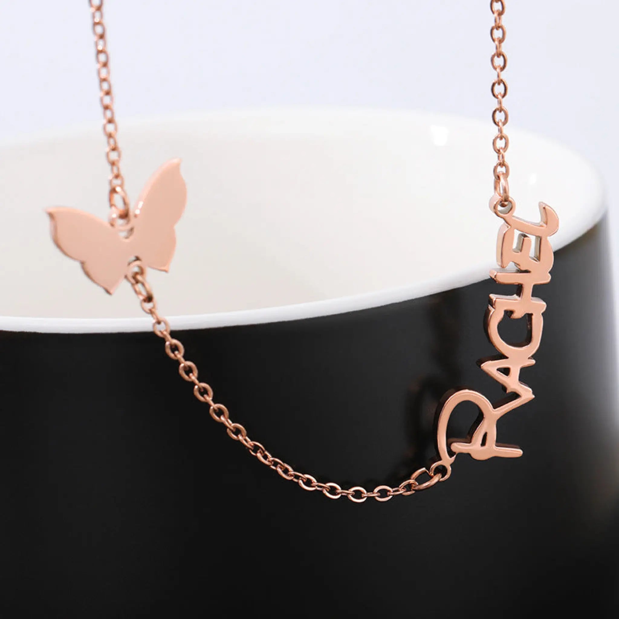 Engraved Butterfly Necklace with Name - Rose Gold 43cm - Necklace