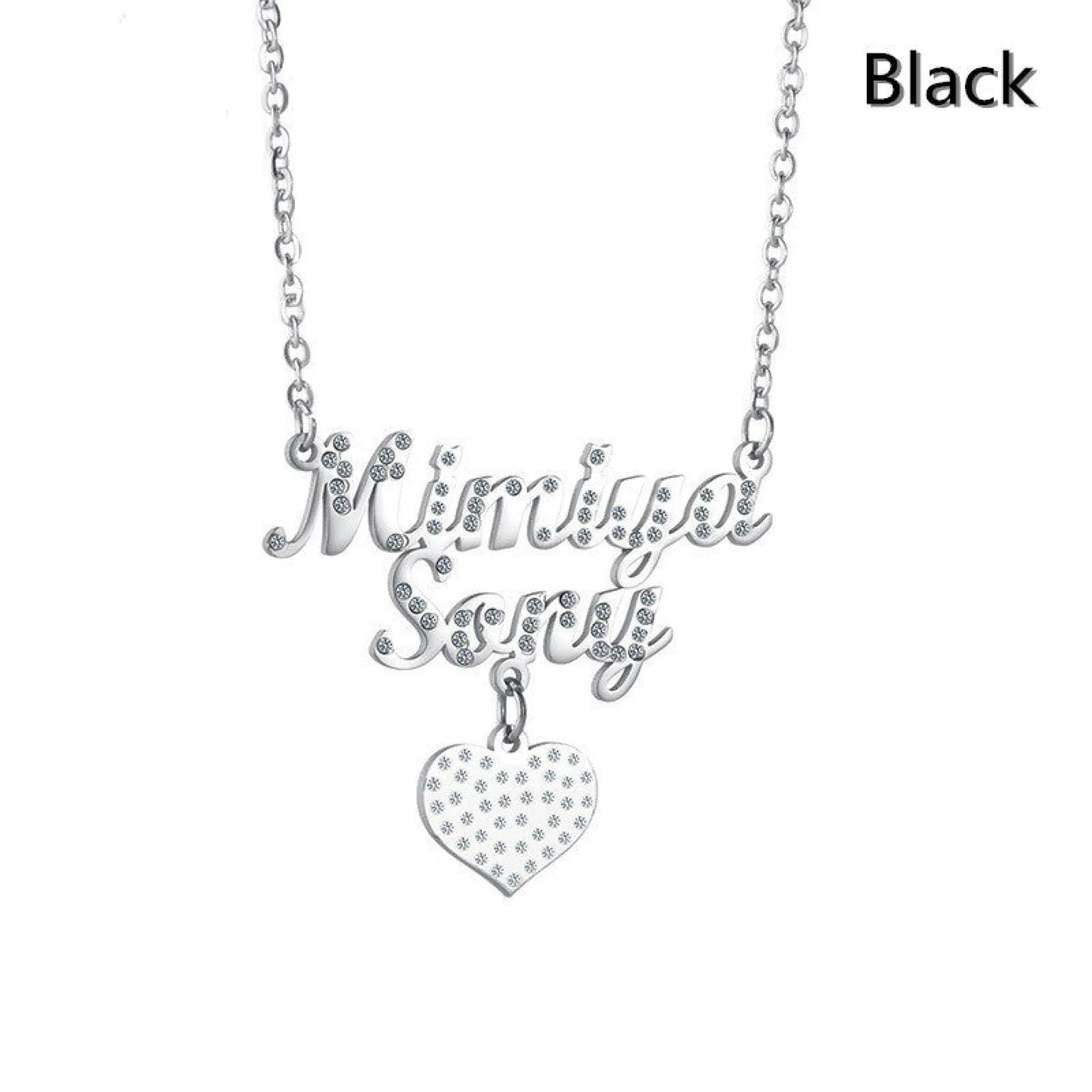European And American Stainless Steel Name Necklace Personalized - Black - 7