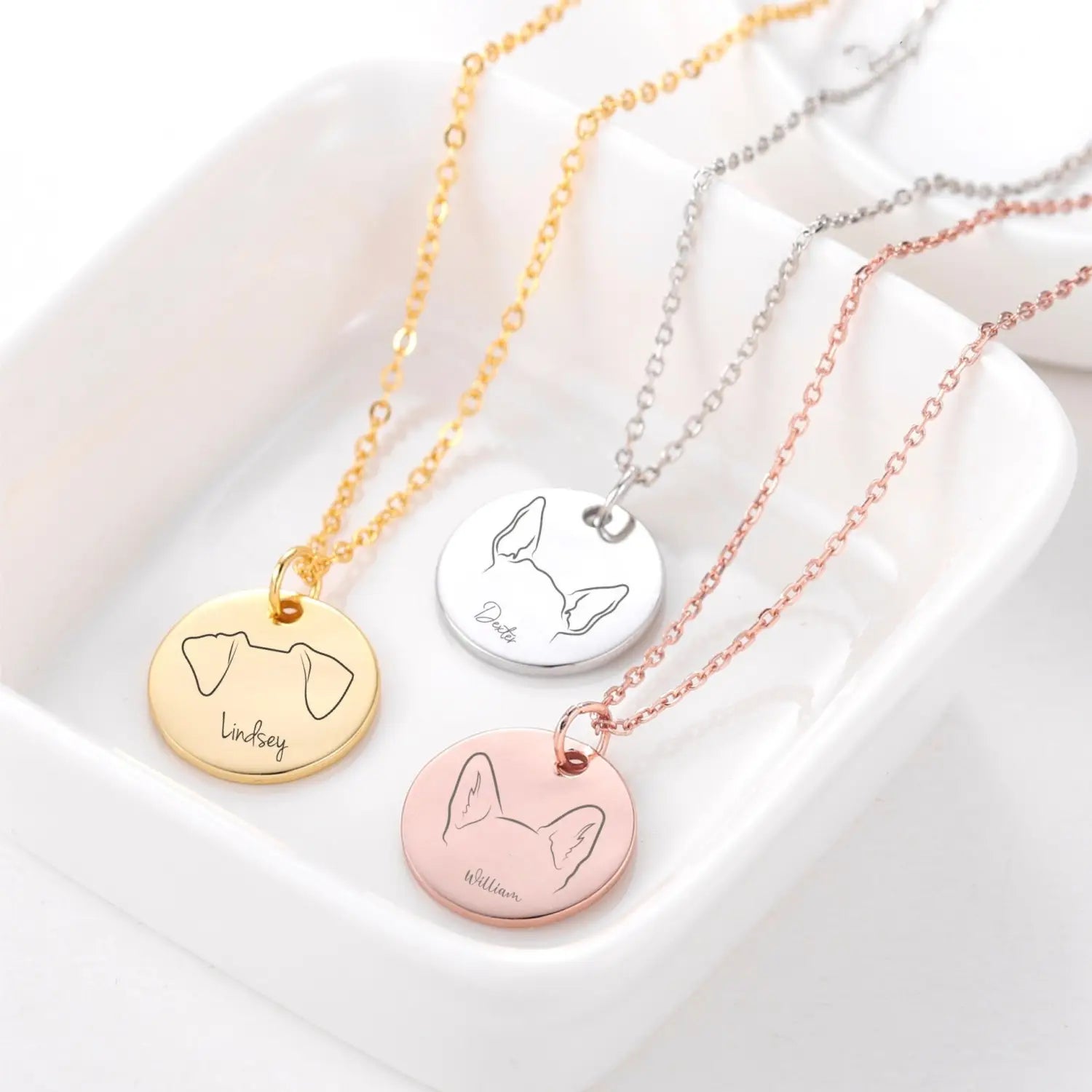 Gold Stainless Steel Dog Ear Round Name Necklace for Stylish Women
