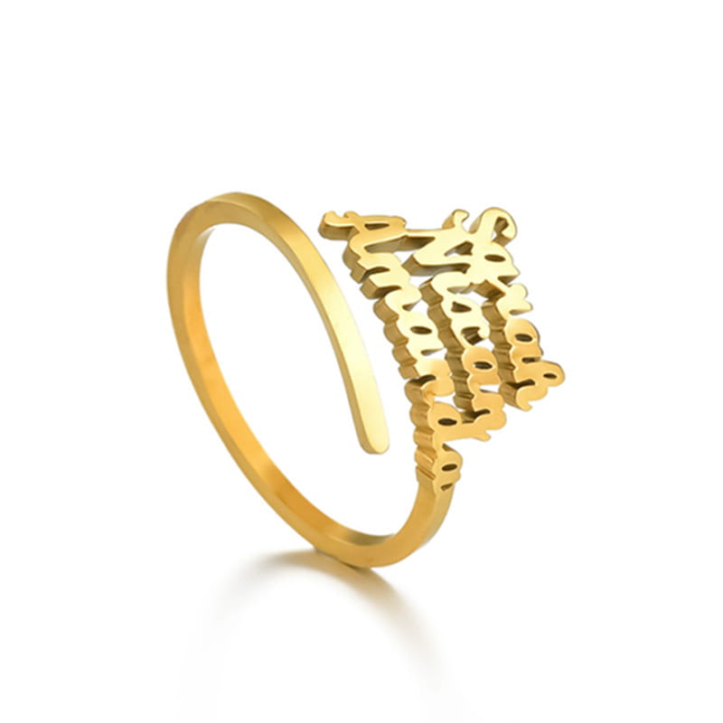 Gold-colored personalized name ring from Fashionable Titanium Steel DIY Couple Ring.