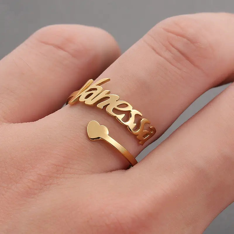DIY Stainless Steel Heart Shaped Name Ring for Couples