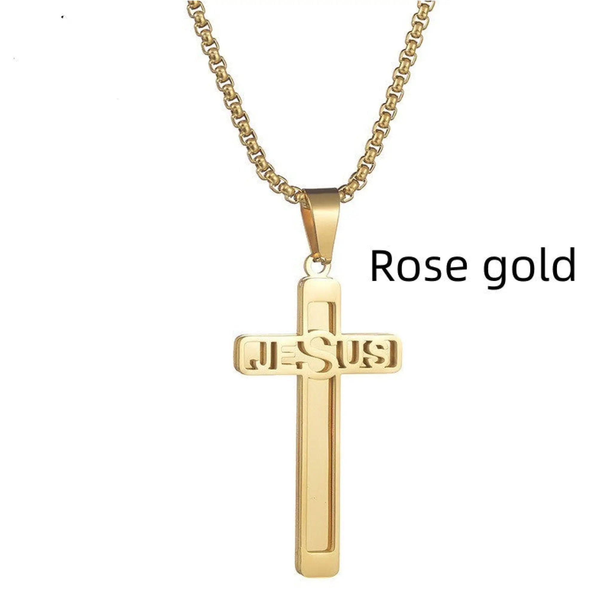 Fashion And Personalized DIY Titanium Steel Jewelry Cross Name Necklace - Rose Gold - 7