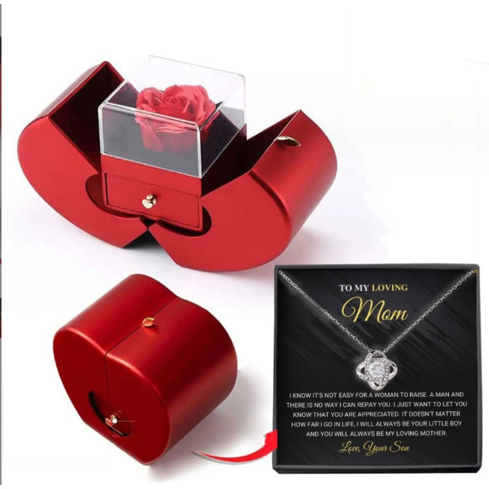 Fashion Jewelry Box Red Apple Christmas Gift Necklace Eternal Rose For Girl Mother’s Day Valentine’s Day Gifts
