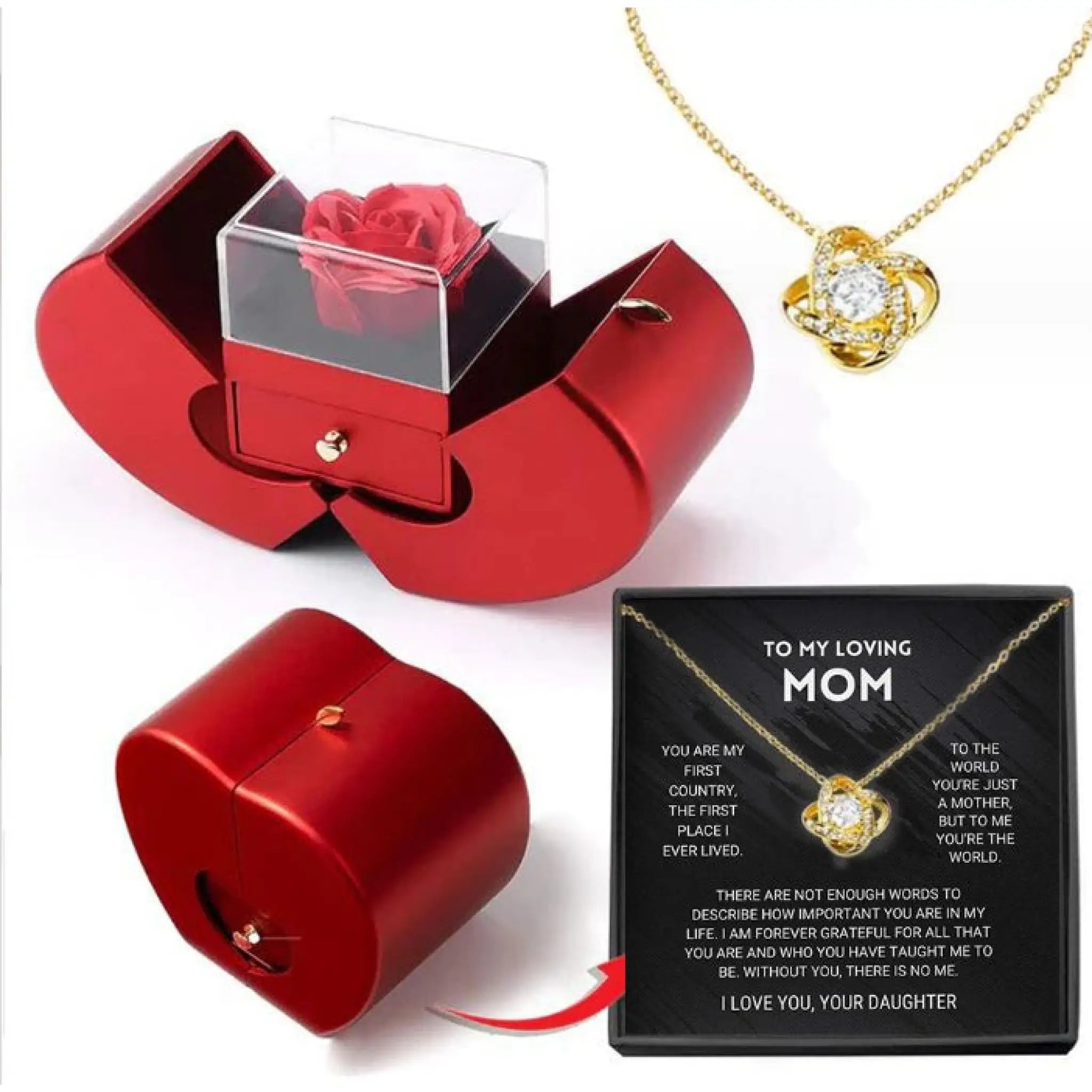 Fashion Jewelry Box Red Apple Christmas Gift Necklace Eternal Rose For Girl Mother’s Day Valentine’s Day Gifts