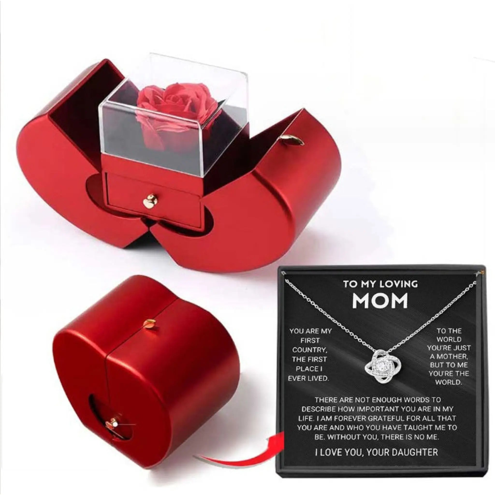 Fashion Jewelry Box Red Apple Christmas Gift Necklace Eternal Rose For Girl Mother’s Day Valentine’s Day Gifts