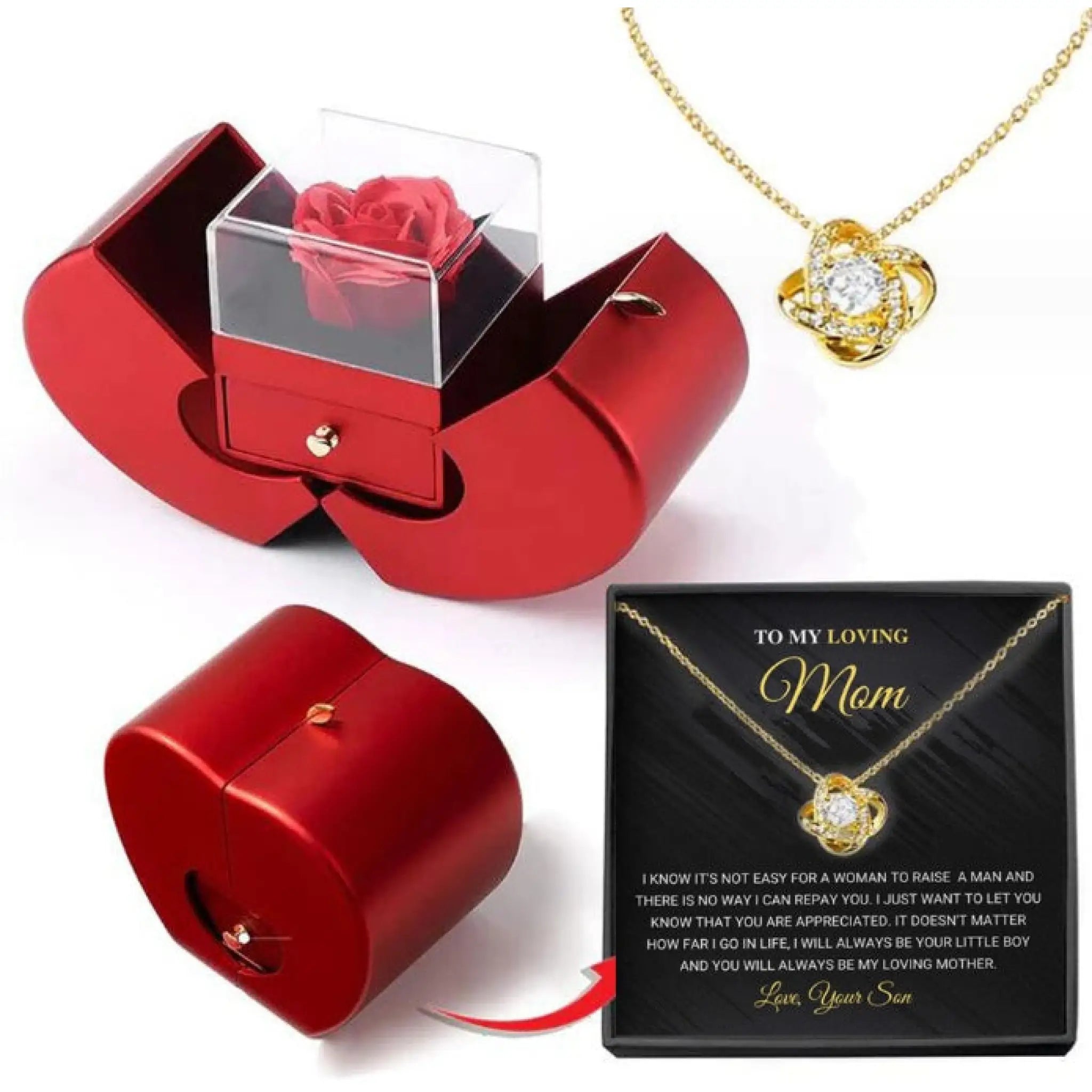 Fashion Jewelry Box Red Apple Christmas Gift Necklace Eternal Rose For Girl Mother’s Day Valentine’s Day Gifts