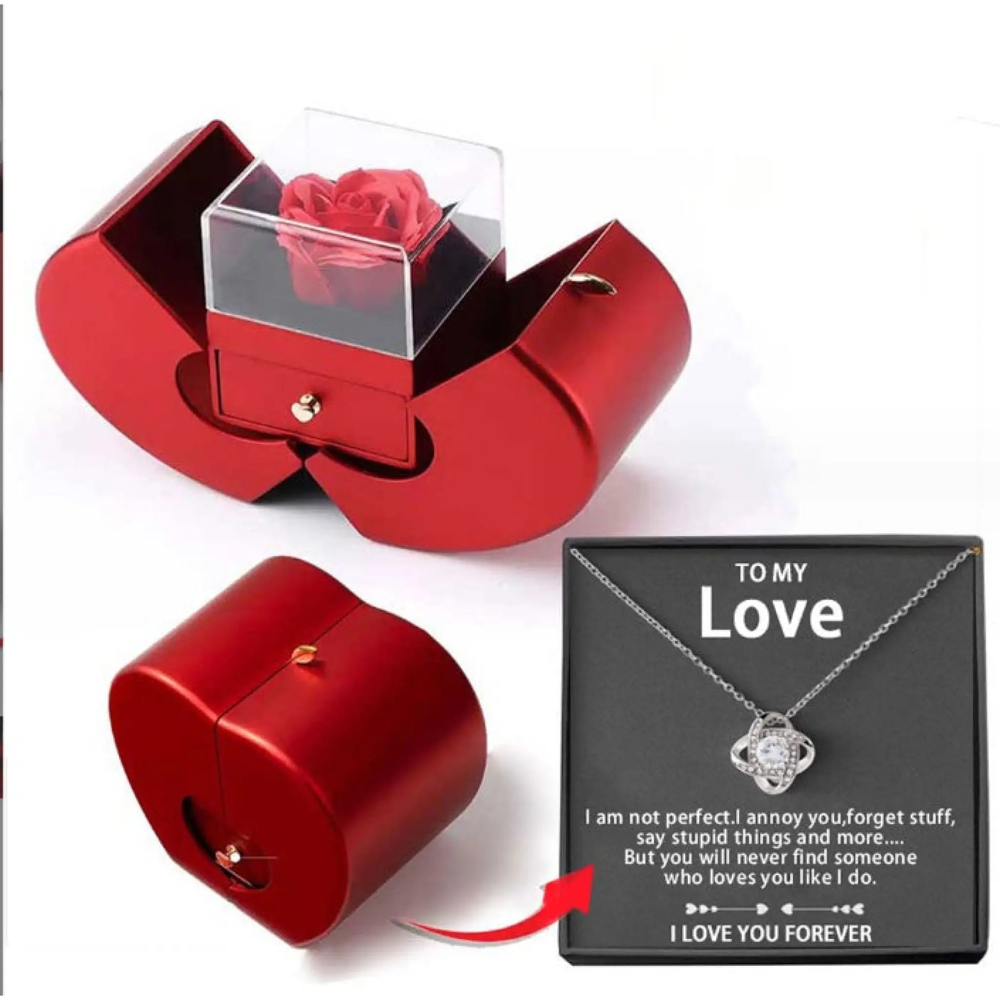 Fashion Jewelry Box Red Apple Christmas Gift Necklace Eternal Rose For Girl Mother’s Day Valentine’s Day Gifts
