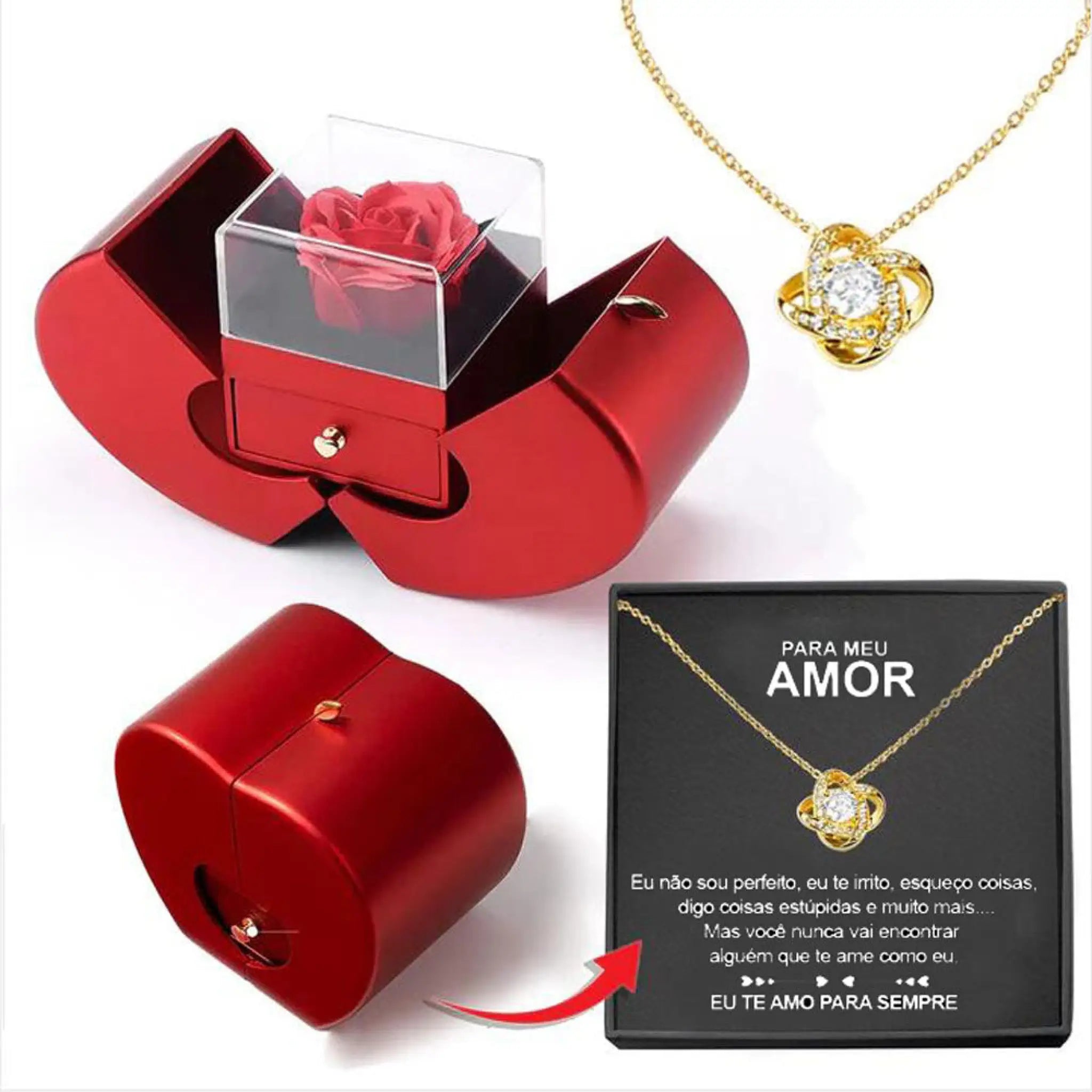 Fashion Jewelry Box Red Apple Christmas Gift Necklace Eternal Rose For Girl Mother’s Day Valentine’s Day Gifts