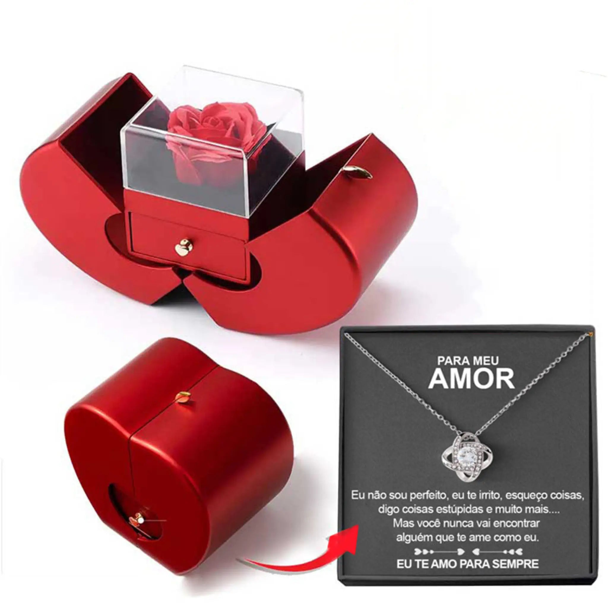 Fashion Jewelry Box Red Apple Christmas Gift Necklace Eternal Rose For Girl Mother’s Day Valentine’s Day Gifts