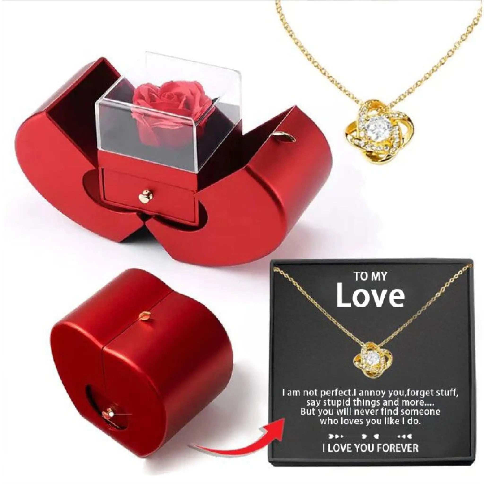 Fashion Jewelry Box Red Apple Christmas Gift Necklace Eternal Rose For Girl Mother’s Day Valentine’s Day Gifts