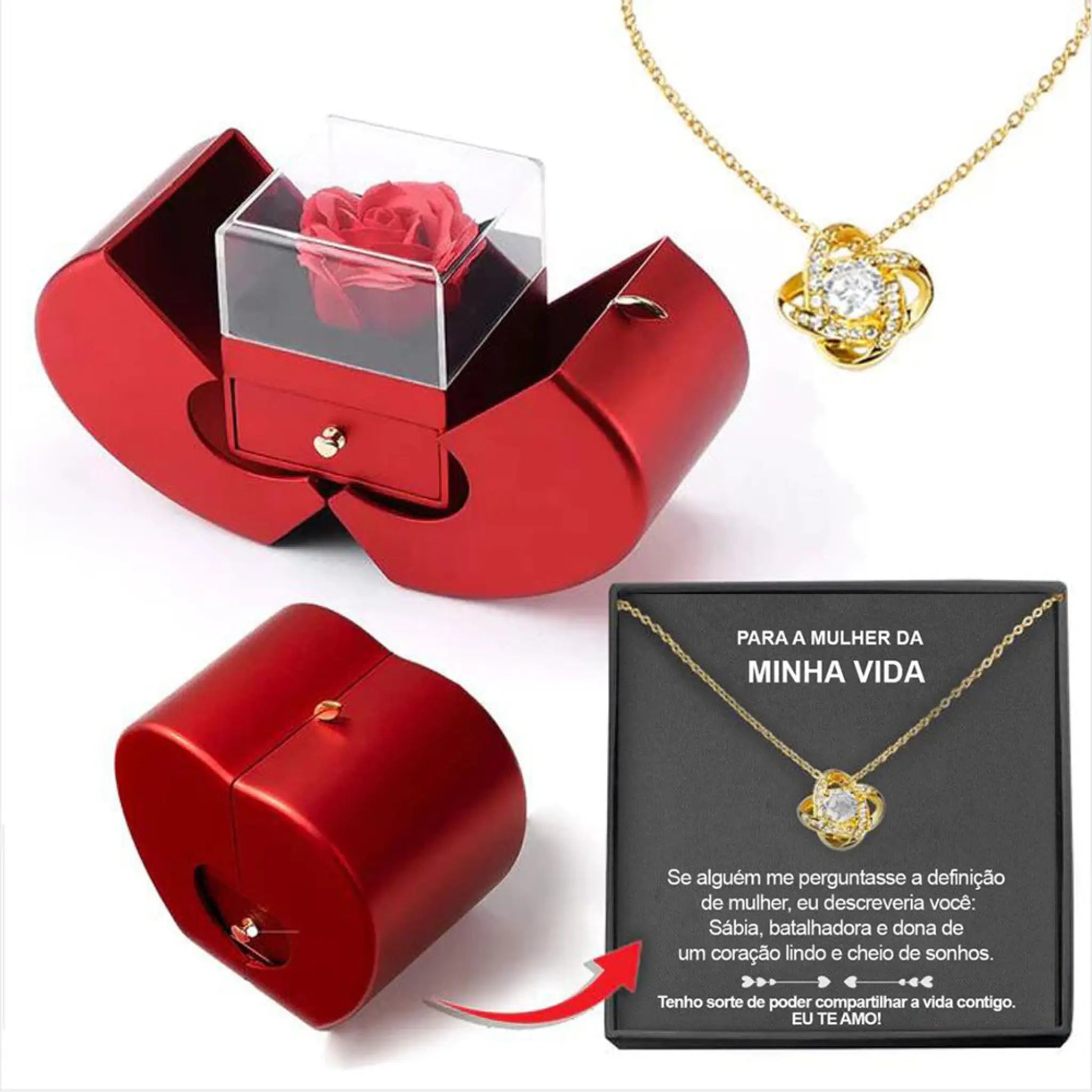 Fashion Jewelry Box Red Apple Christmas Gift Necklace Eternal Rose For Girl Mother’s Day Valentine’s Day Gifts