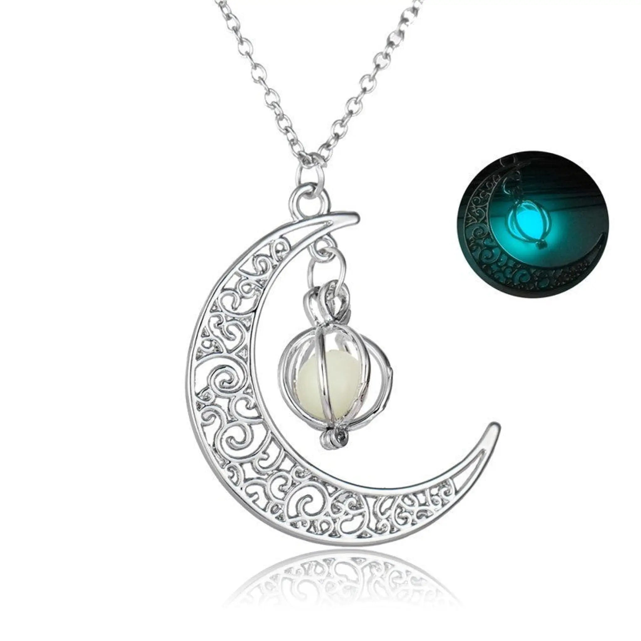 Fashion Moon Natural Glowing Stone Healing Necklace Women Gift Charm Luminous Pendant Necklace Jewelry - Light Blue