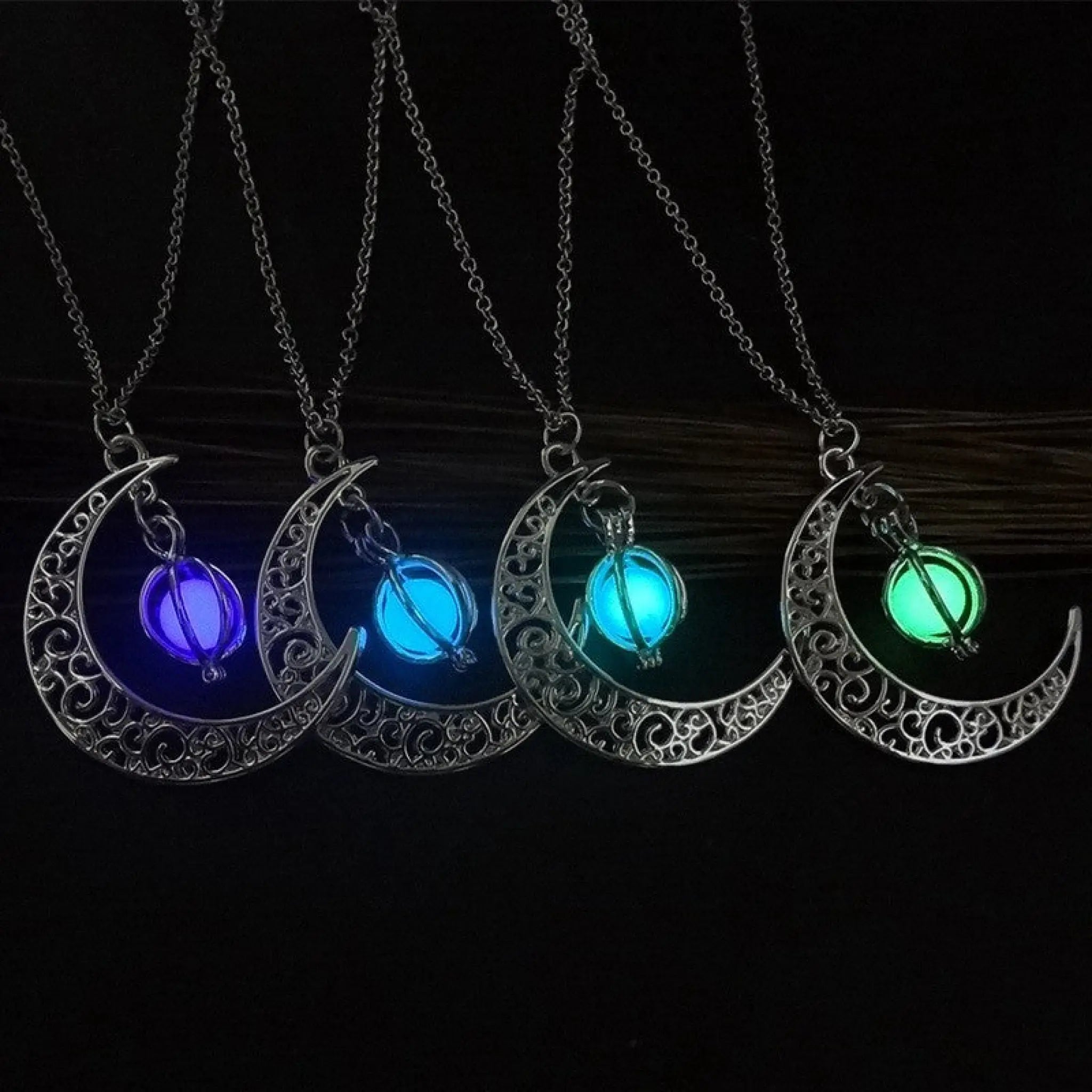 Fashion Moon Natural Glowing Stone Healing Necklace Women Gift Charm Luminous Pendant Necklace Jewelry - purple