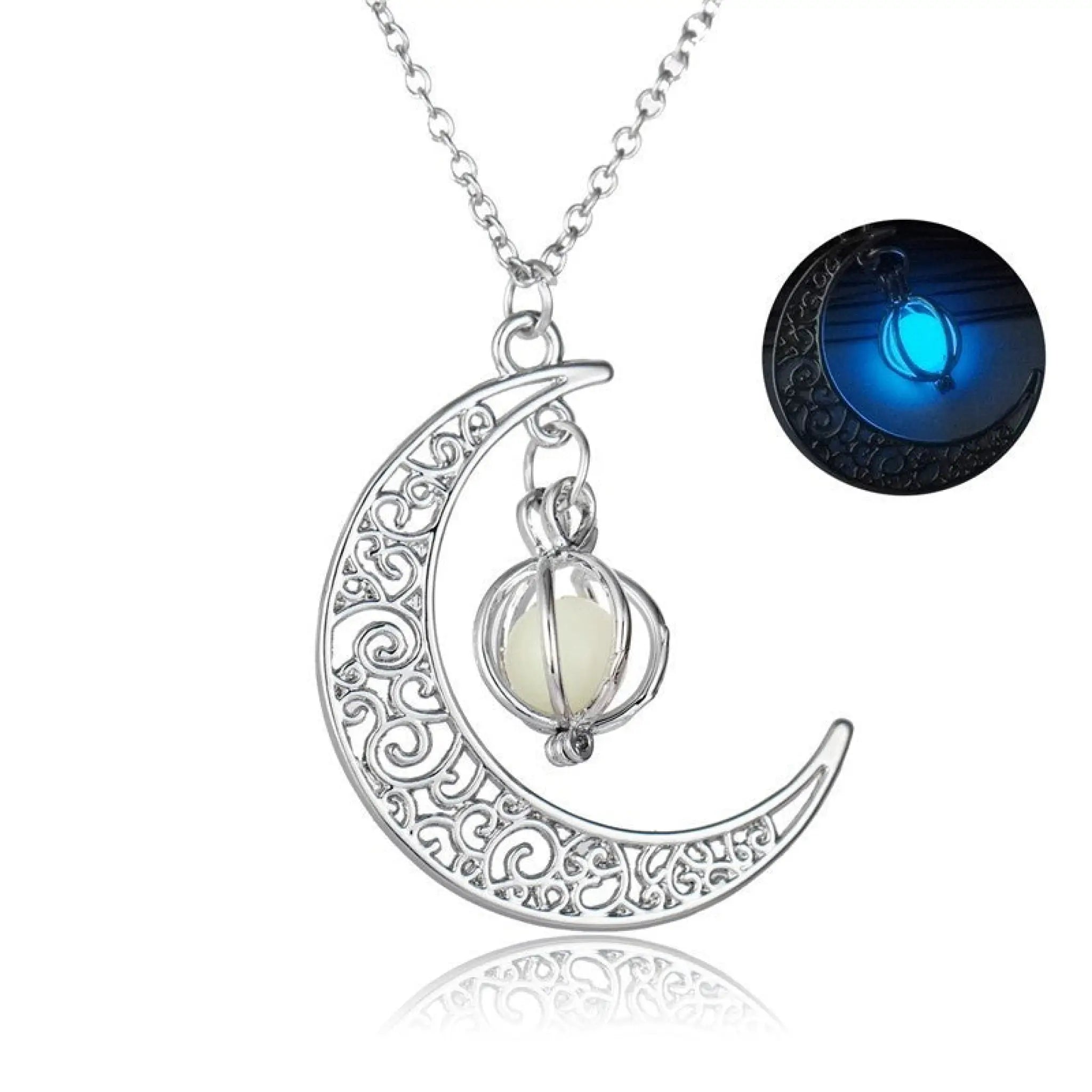 Fashion Moon Natural Glowing Stone Healing Necklace Women Gift Charm Luminous Pendant Necklace Jewelry - Blue
