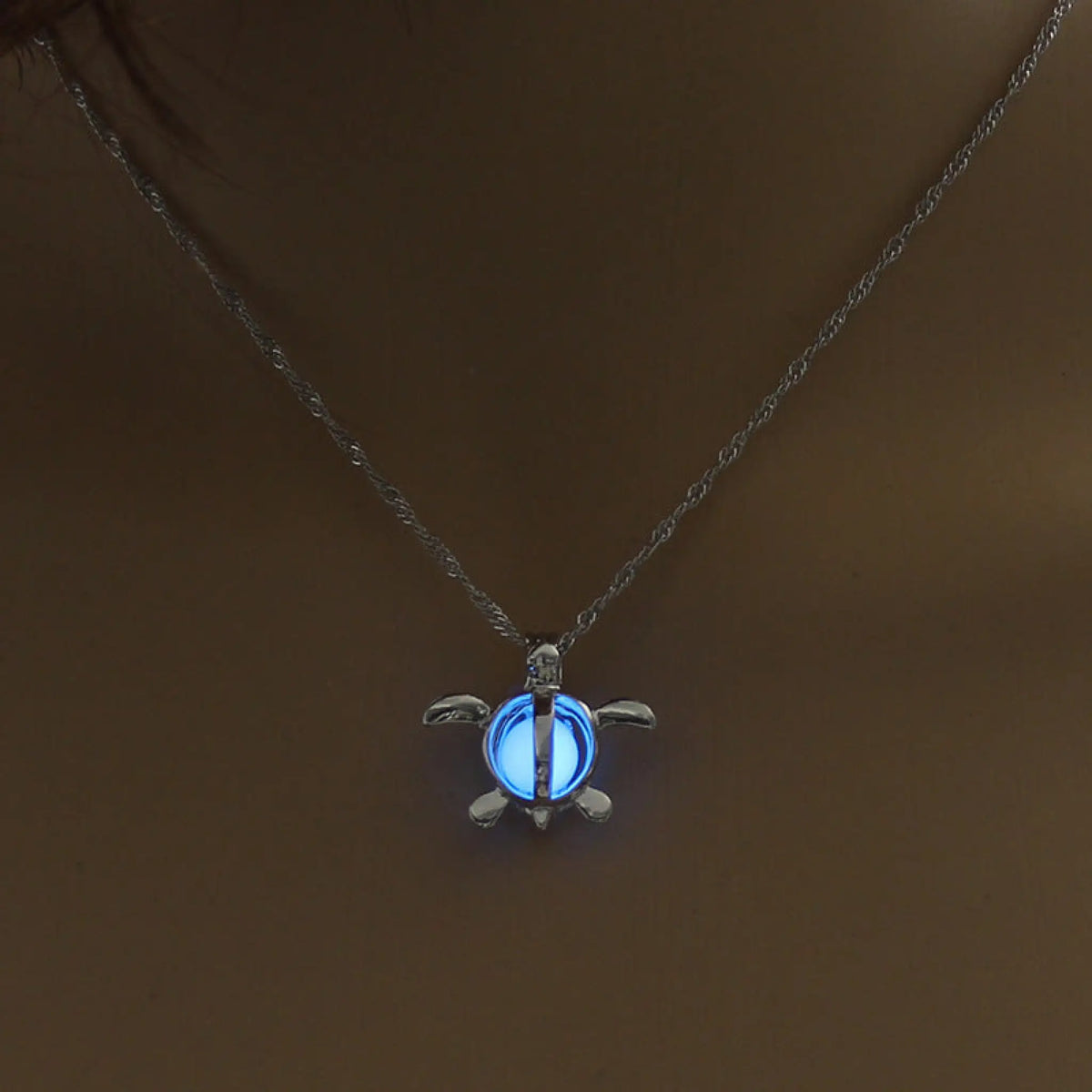 Fashion Moon Natural Glowing Stone Healing Necklace Women Gift Charm Luminous Pendant Necklace Jewelry - Blue tortoise