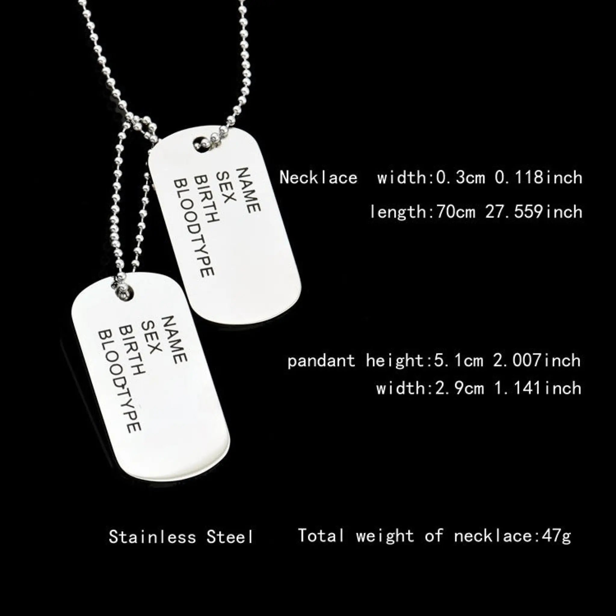 Fashion Name Dog Tag Hip Hop Necklace Pendant Men’s Titanium Steel Women’s Long - Silver