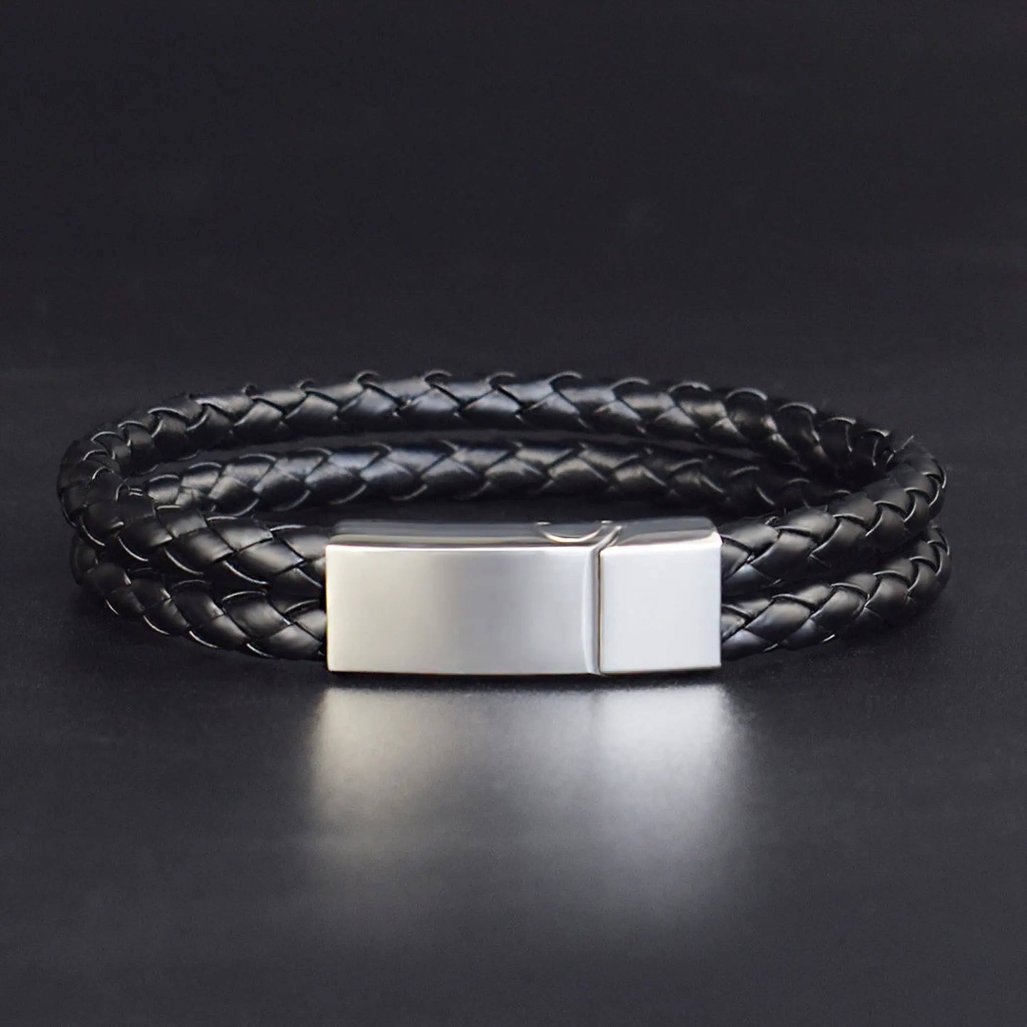 Fashion Personalized Men Woven Leather Bracelet - Black / 21cm - 7