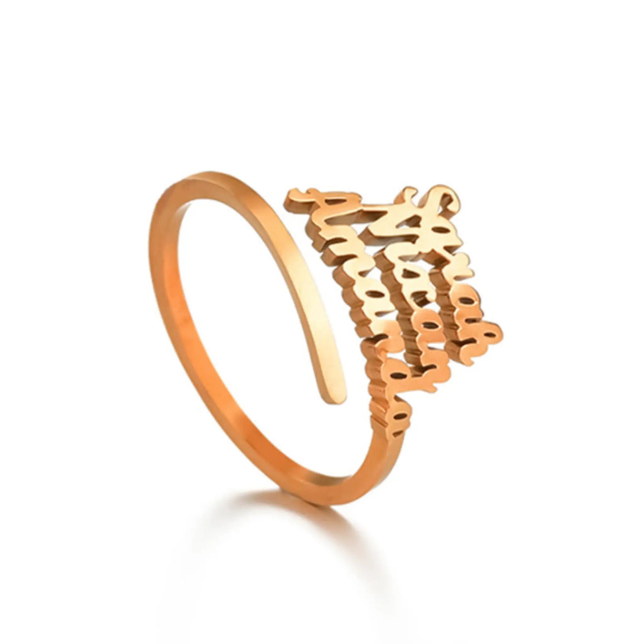 Fashionable Titanium Steel DIY English Name Couple Ring - Rose Gold / Three names - 7