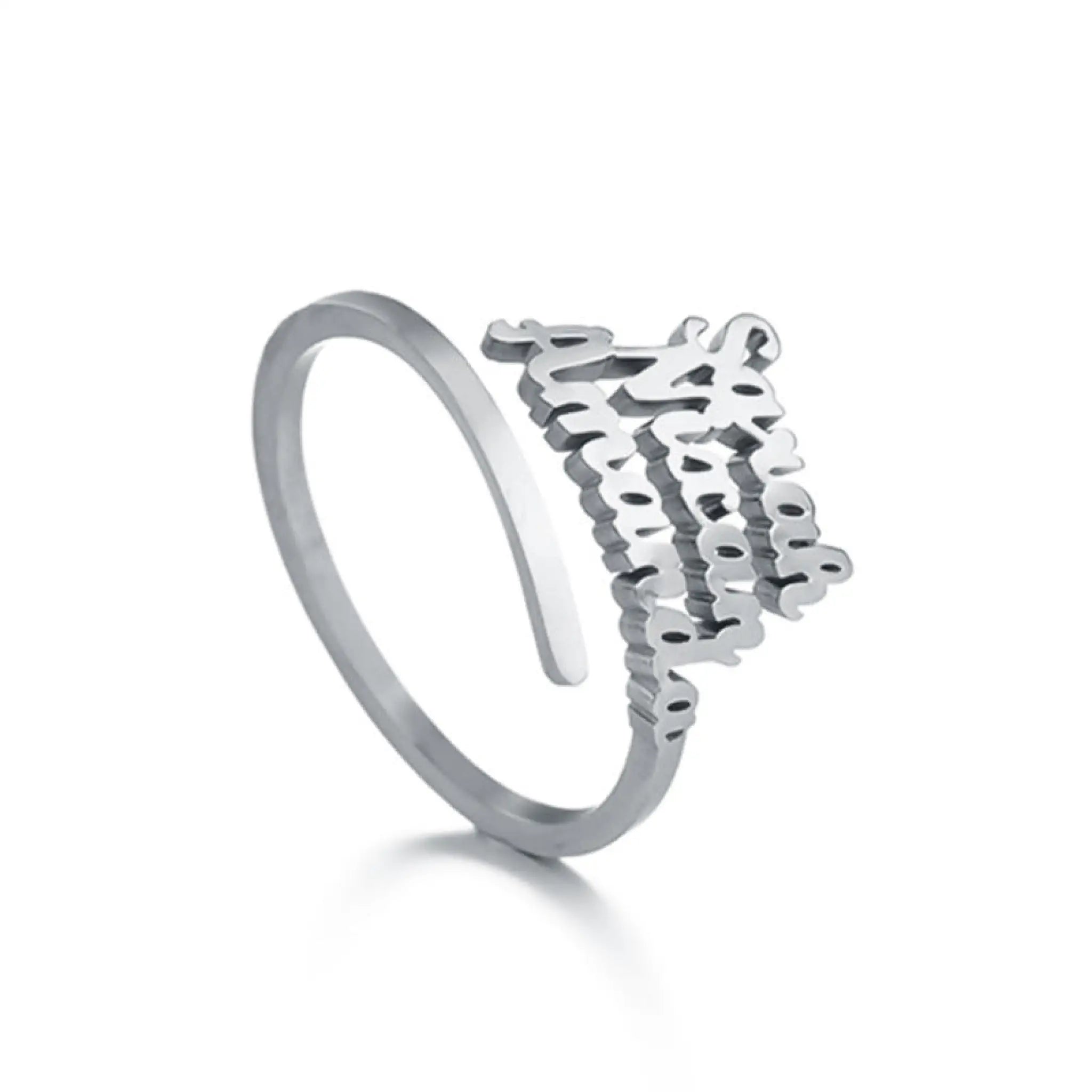 Fashionable Titanium Steel DIY English Name Couple Ring - Silver / Three names - 7