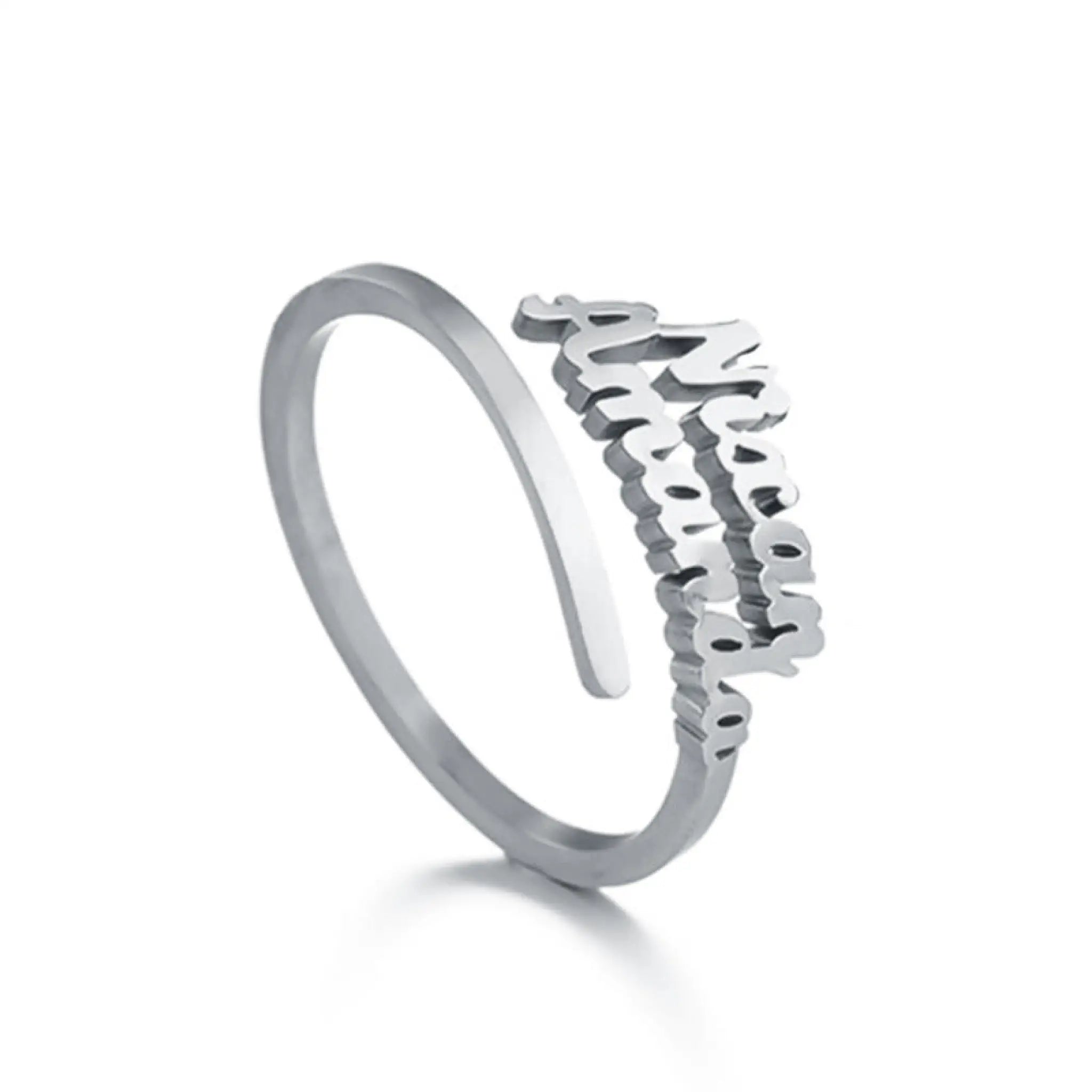 Fashionable Titanium Steel DIY English Name Couple Ring - Silver / Two names - 7