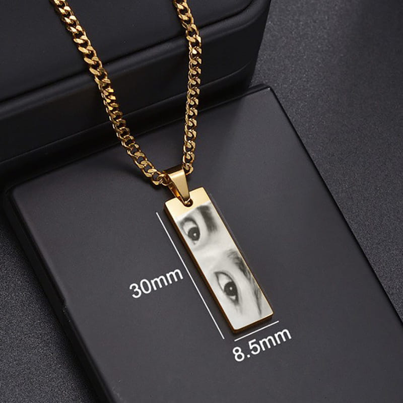 Custom Eye Necklace in Stainless Steel with Engraved Photo and Name
