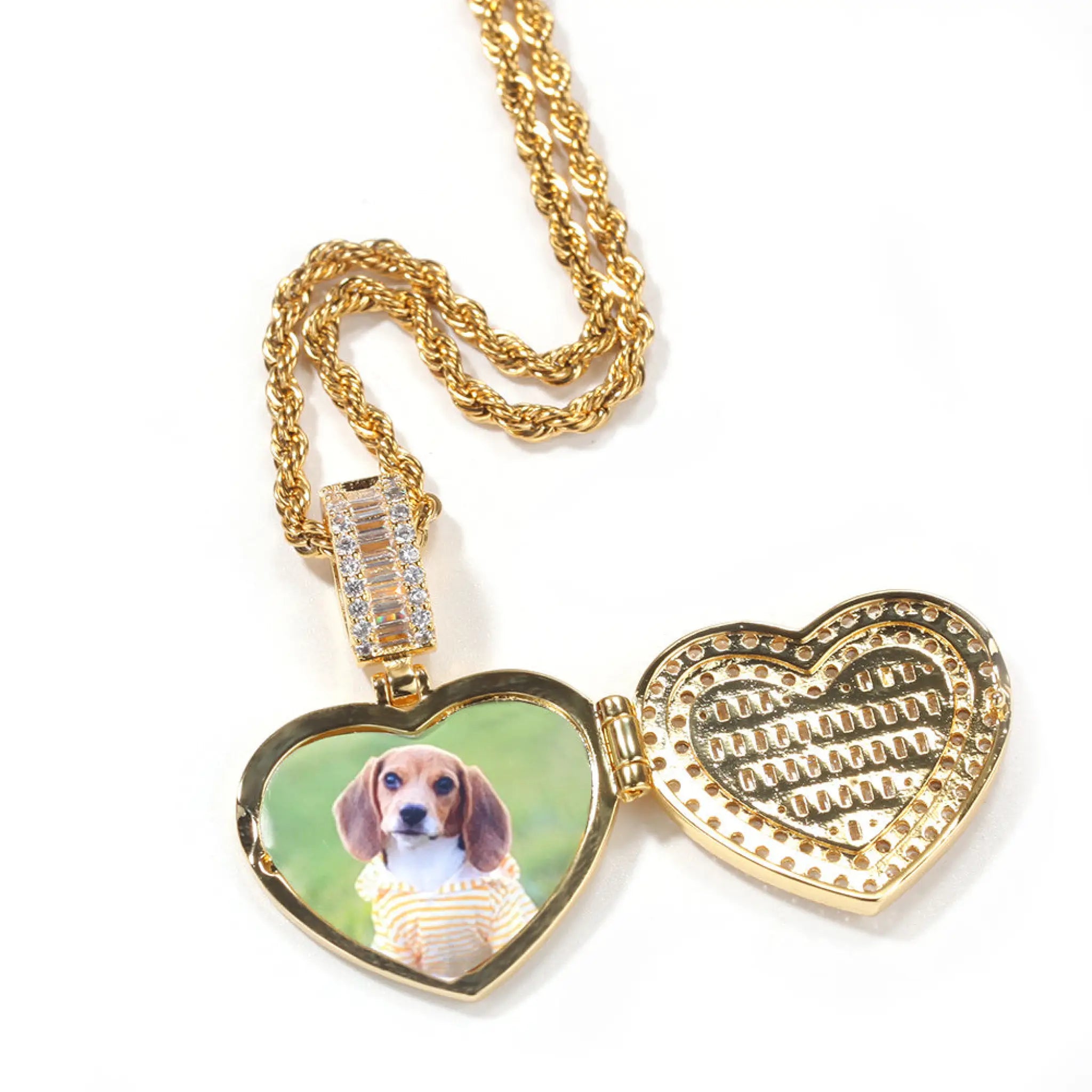 Flip Love DIY Personalized Photo Couple Pendant Necklace - Gold - 7