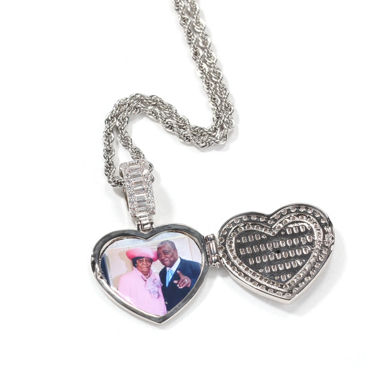 Flip Love DIY Personalized Photo Couple Pendant Necklace - Silver - 7