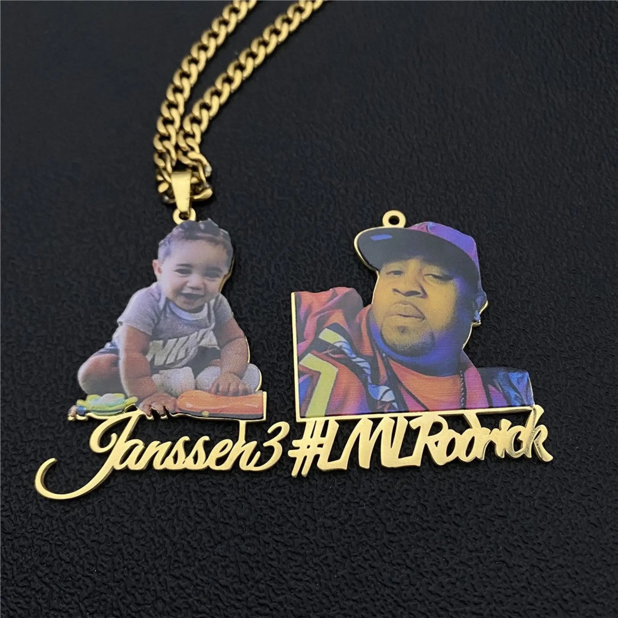 Frosted Portrait Photo Name Necklace Children - Gold / Color photo portrait - Necklace