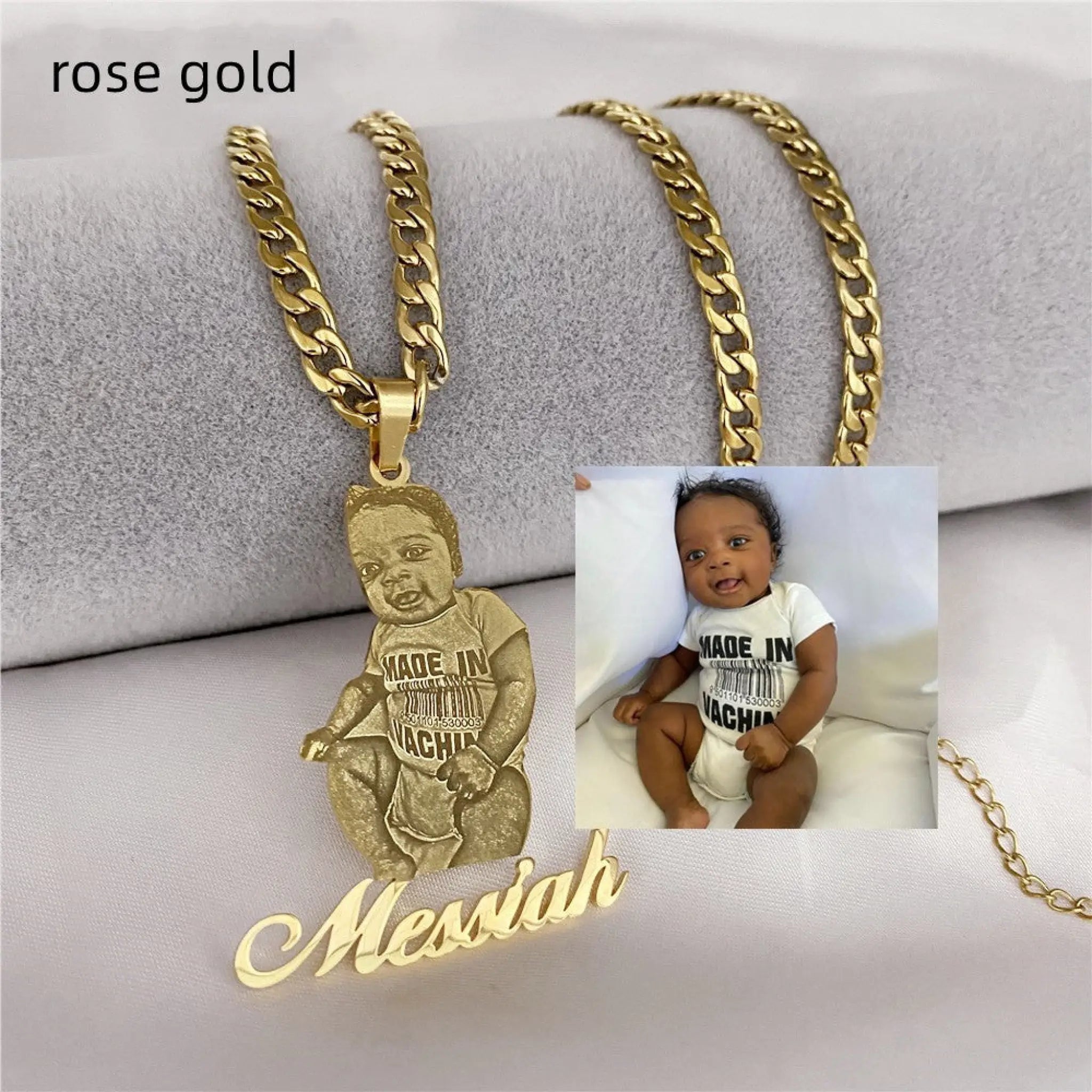 Frosted Portrait Photo Name Necklace Children - Rose Gold / Frosted portrait - Necklace