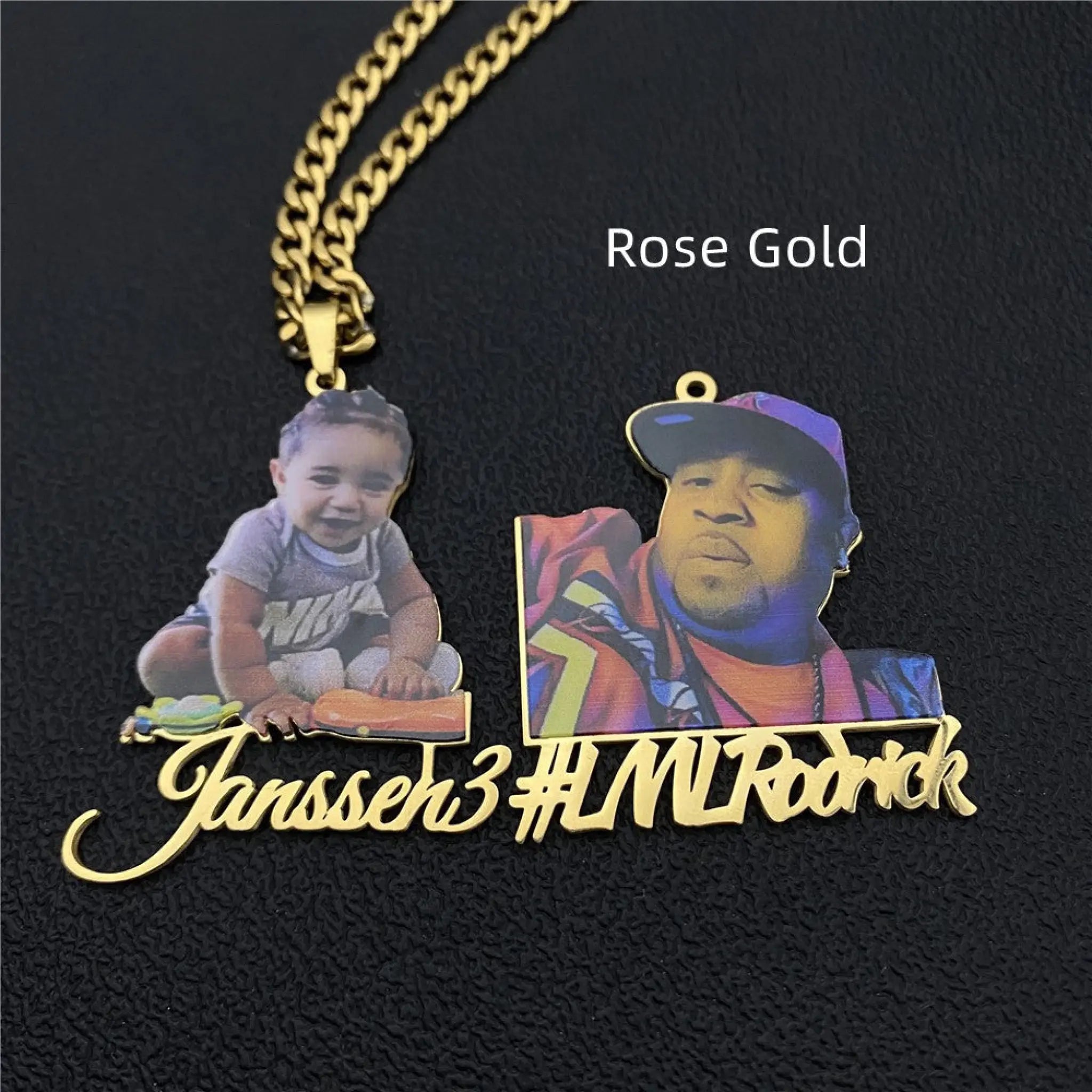 Frosted Portrait Photo Name Necklace Children - Rose Gold / Color photo portrait - Necklace