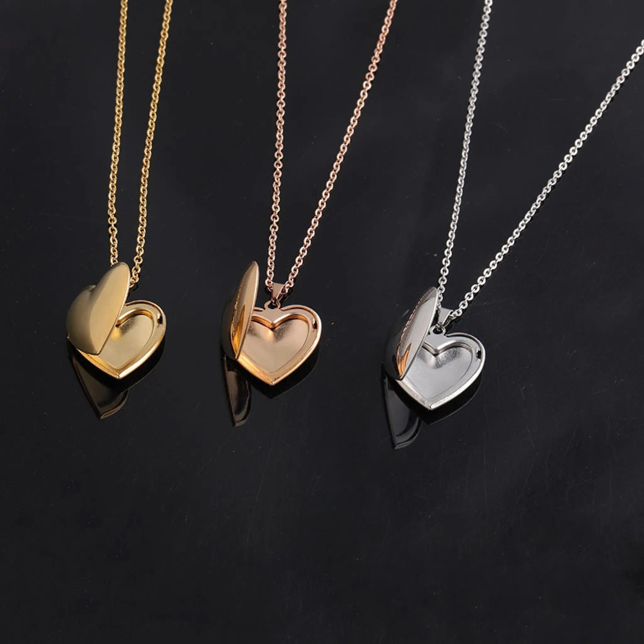 Glossy Shiny Peach Heart Love Photo Box Necklace