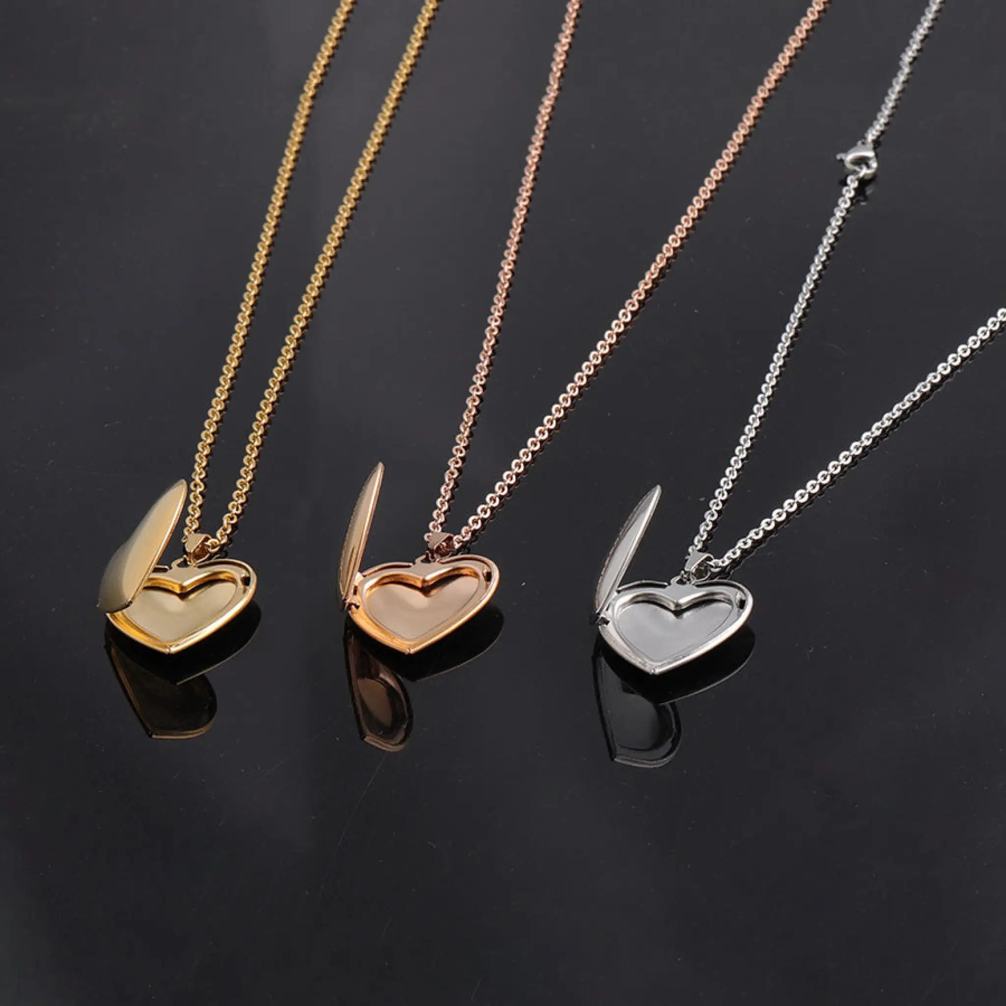 Glossy Shiny Peach Heart Love Photo Box Necklace
