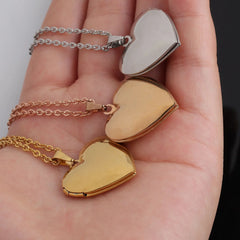 Glossy Shiny Peach Heart Love Photo Box Necklace
