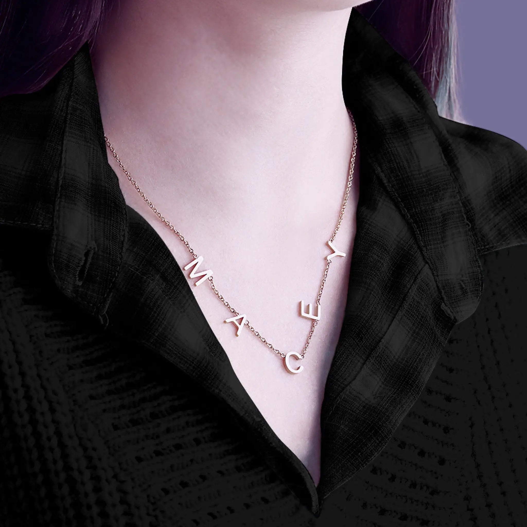 Stainless Steel Alphabet Name Necklace - Rose Gold / 2letters - 7