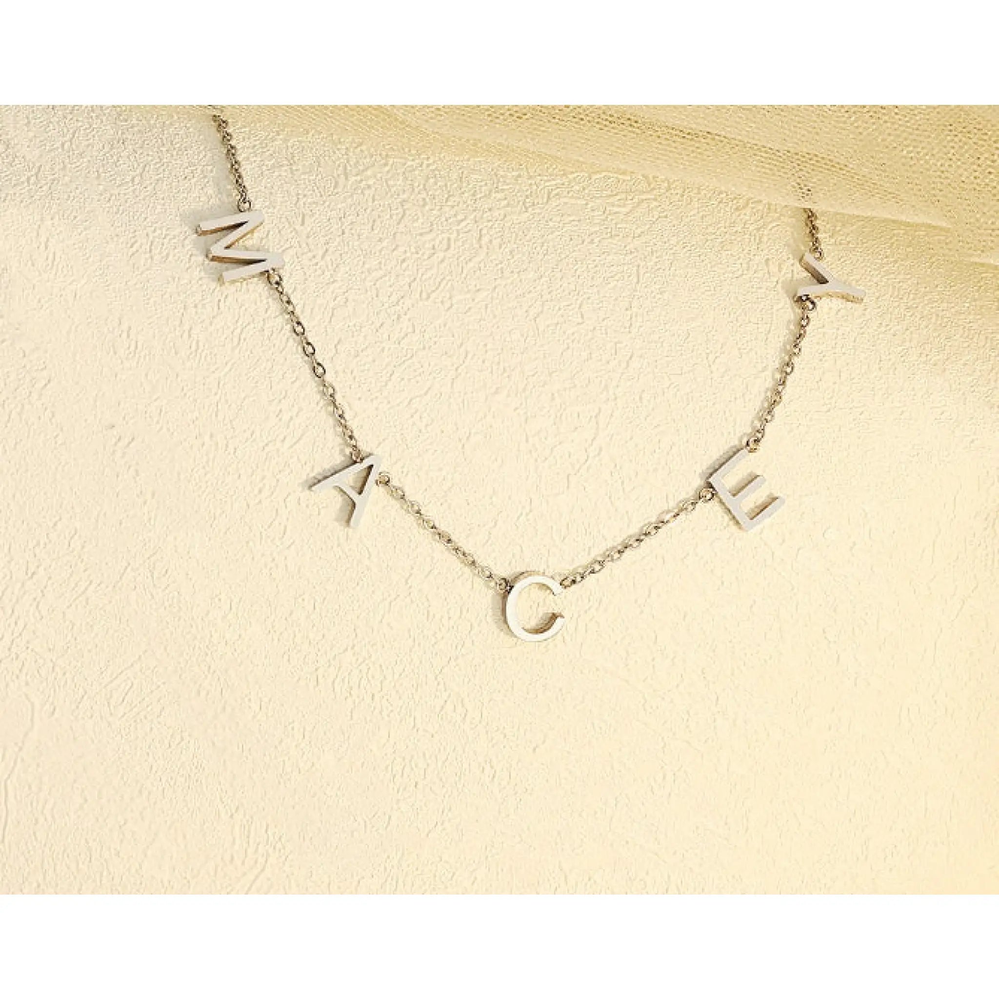 Stainless Steel Alphabet Name Necklace - Silver / 5letters - 7