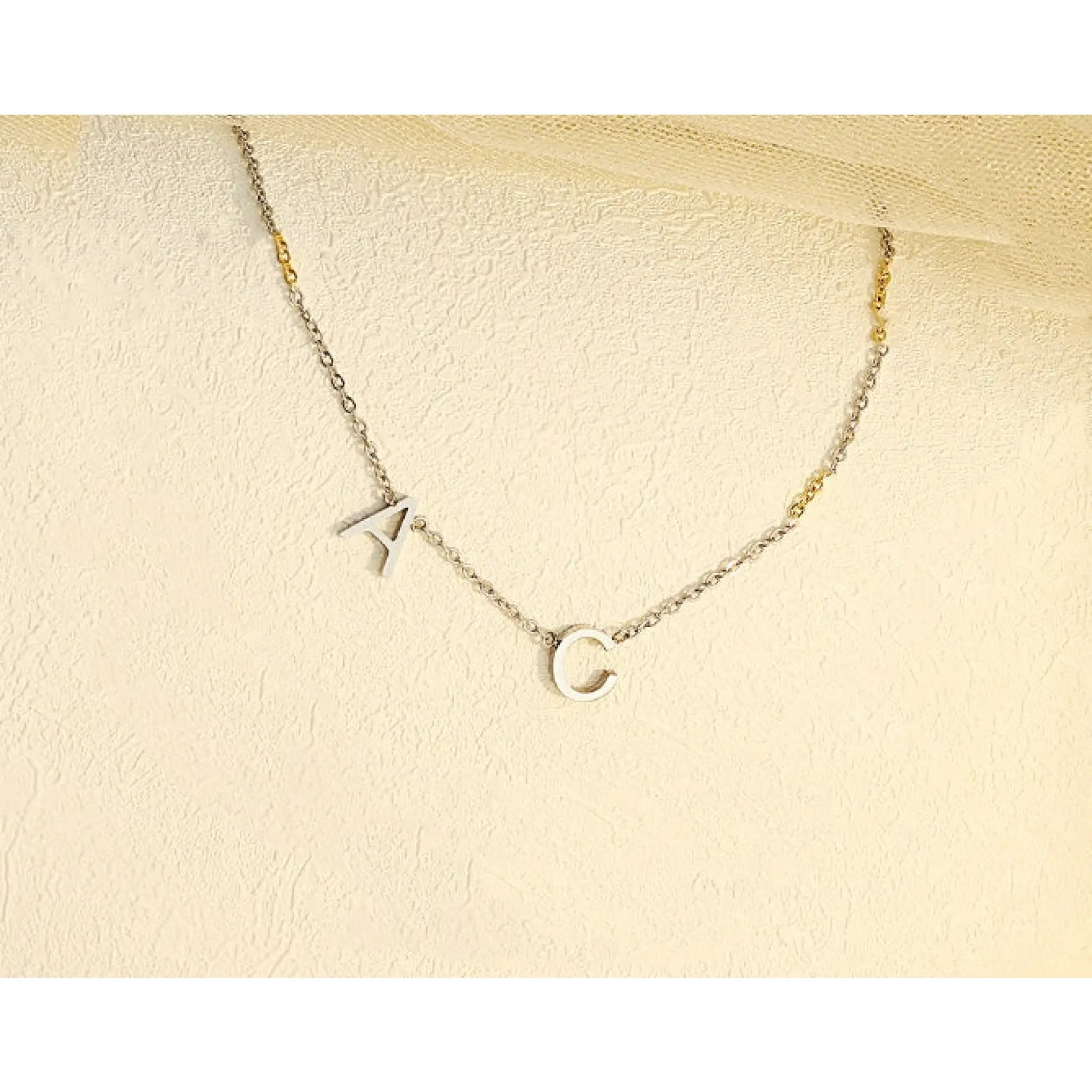 Stainless Steel Alphabet Name Necklace - Silver / 2letters - 7