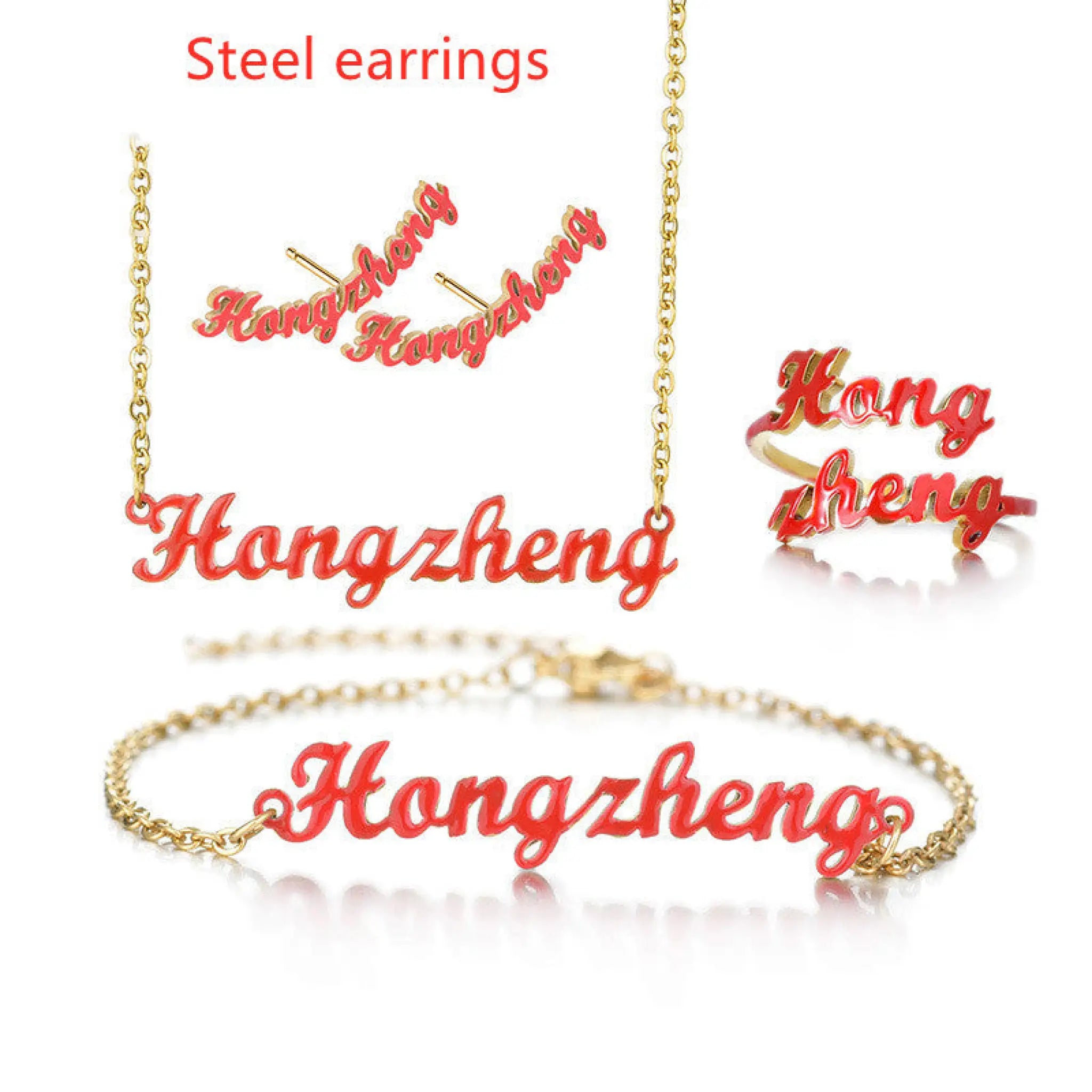 Gold English Name Necklace European And American Stainless Steel - Steel earrings - 7
