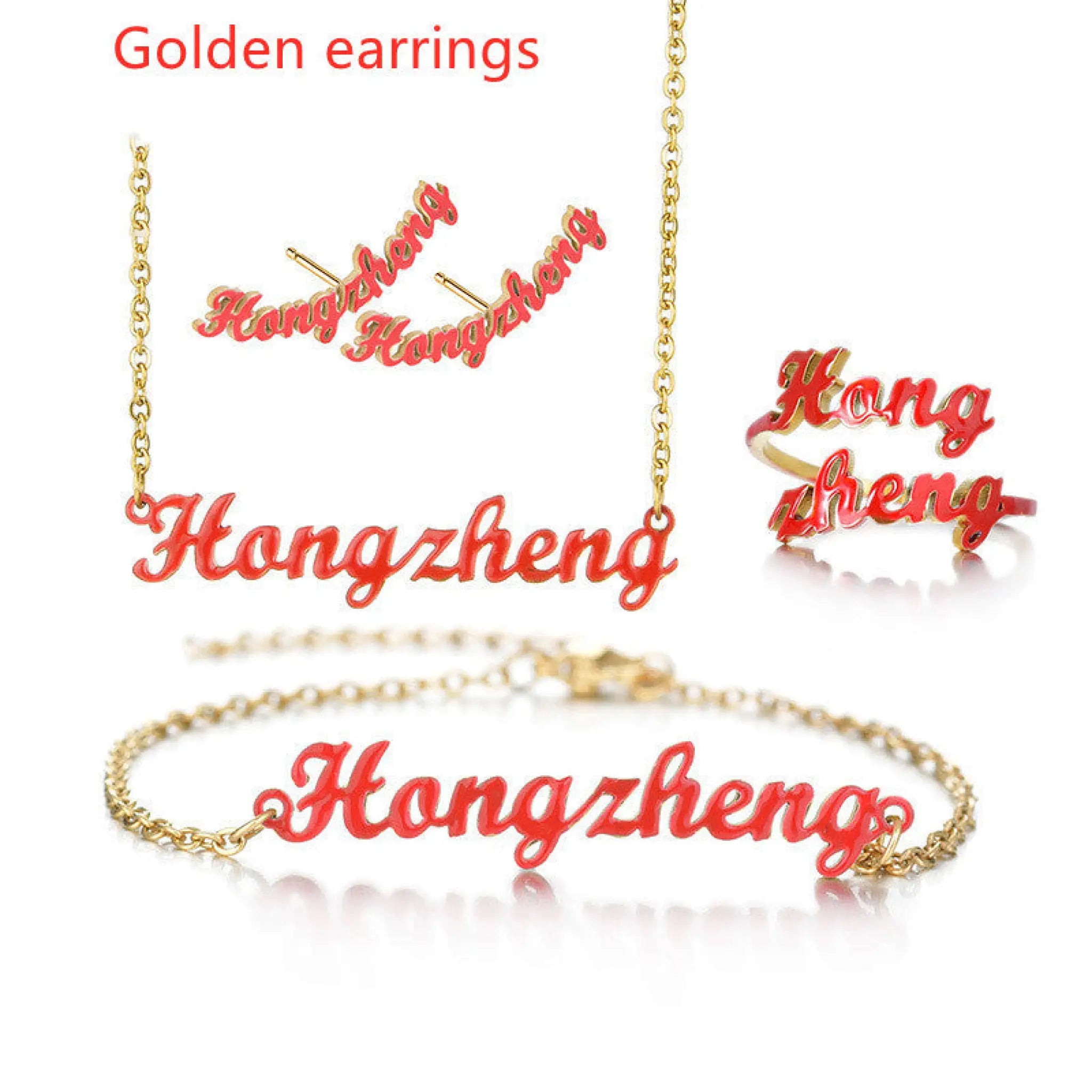 Gold English Name Necklace European And American Stainless Steel - Golden earrings - 7