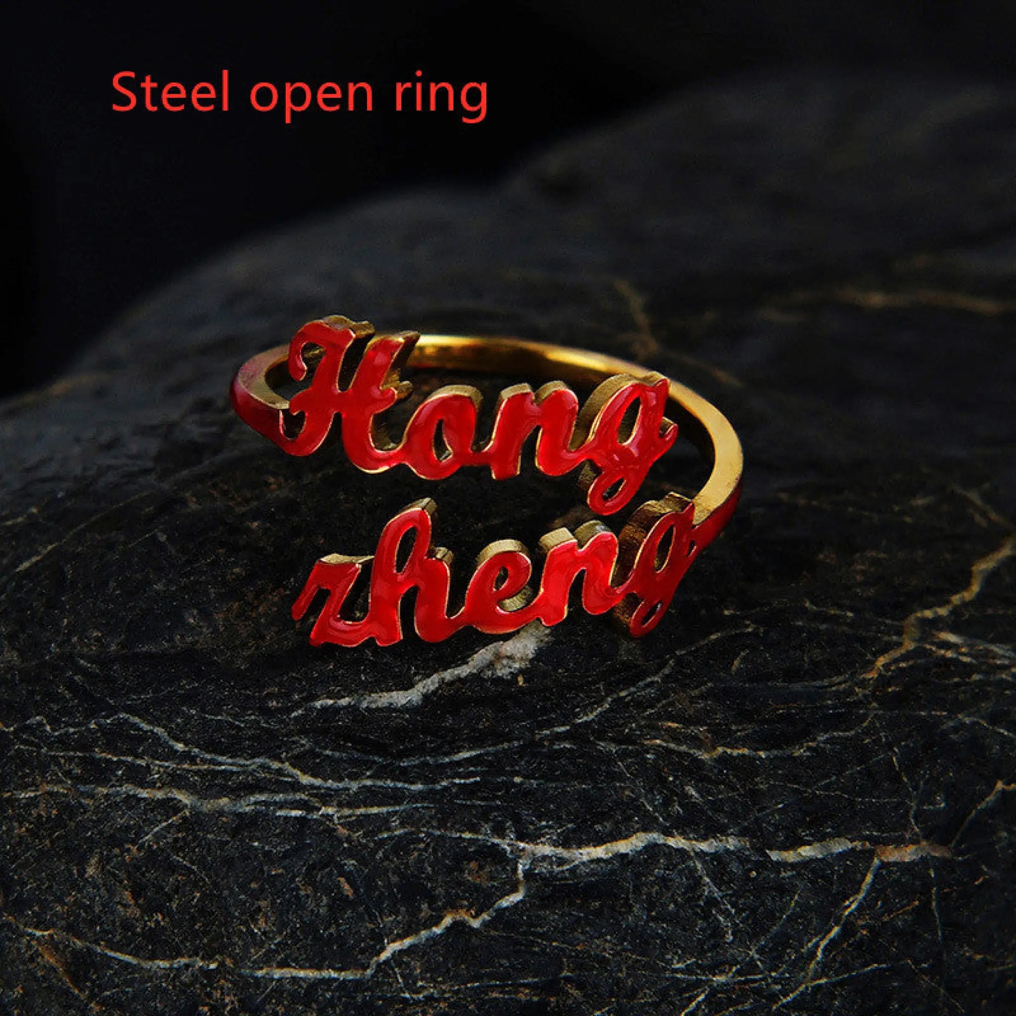 Gold English Name Necklace European And American Stainless Steel - Steel open ring - 7