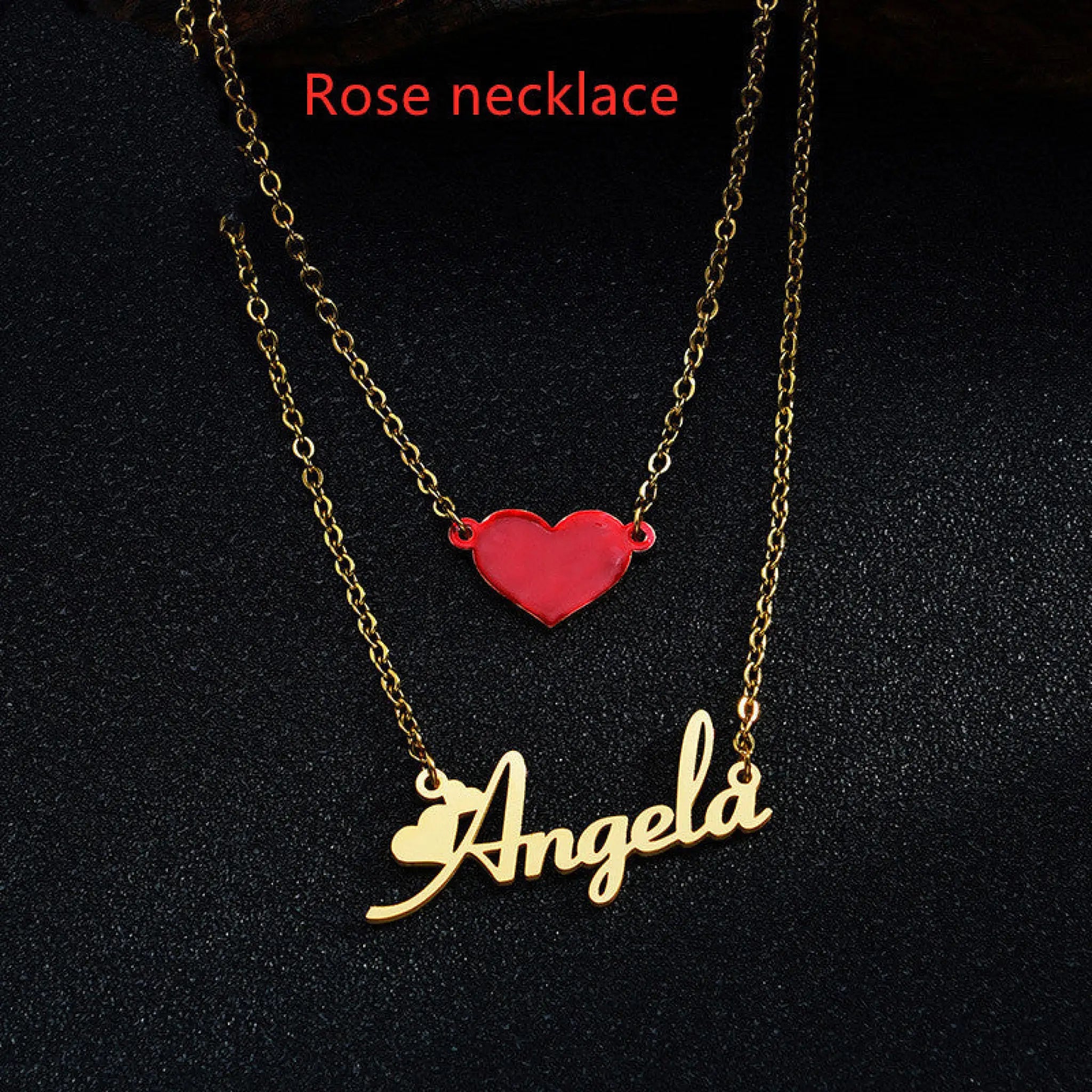 Gold English Name Necklace European And American Stainless Steel - Rose necklace - 7