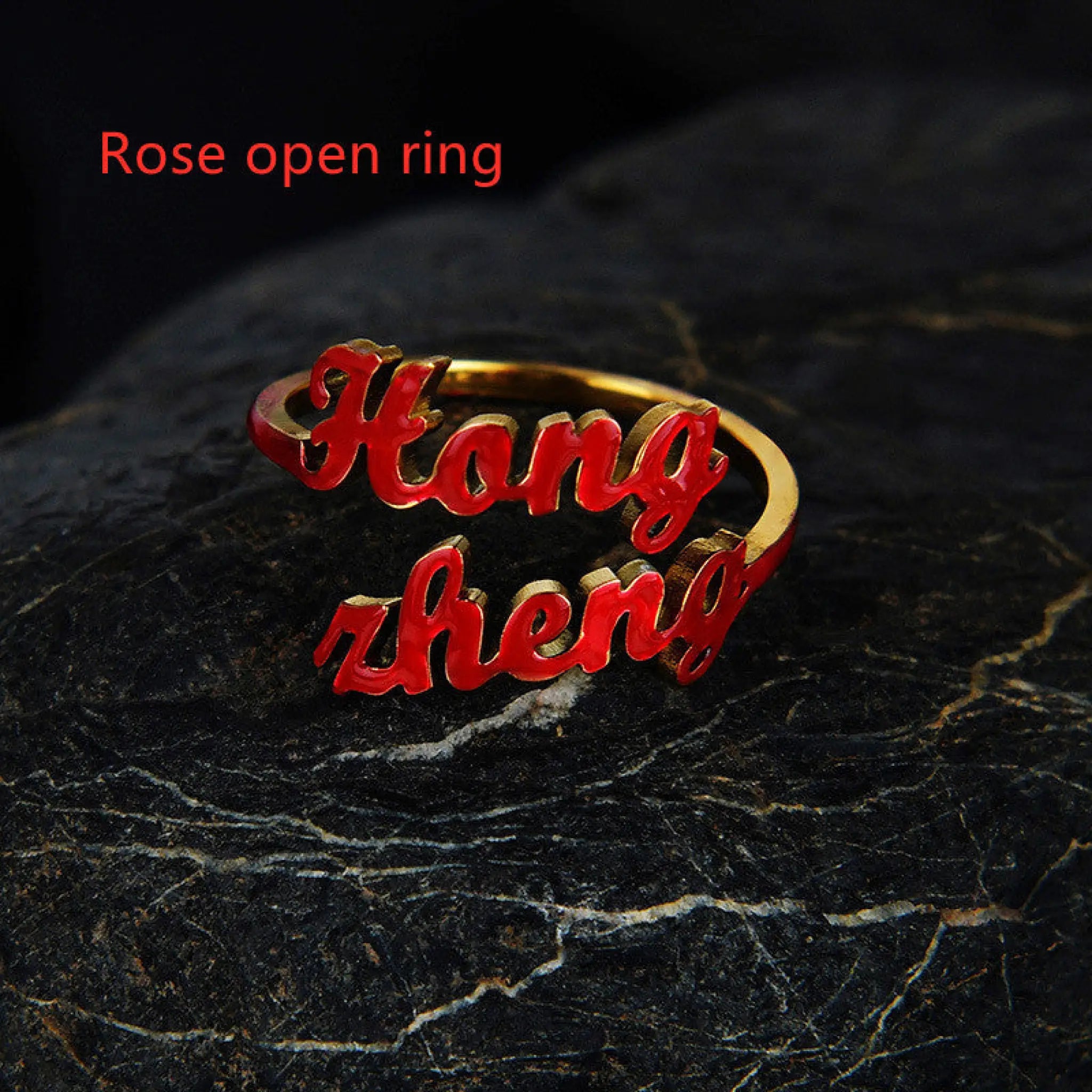 Gold English Name Necklace European And American Stainless Steel - Rose open ring - 7