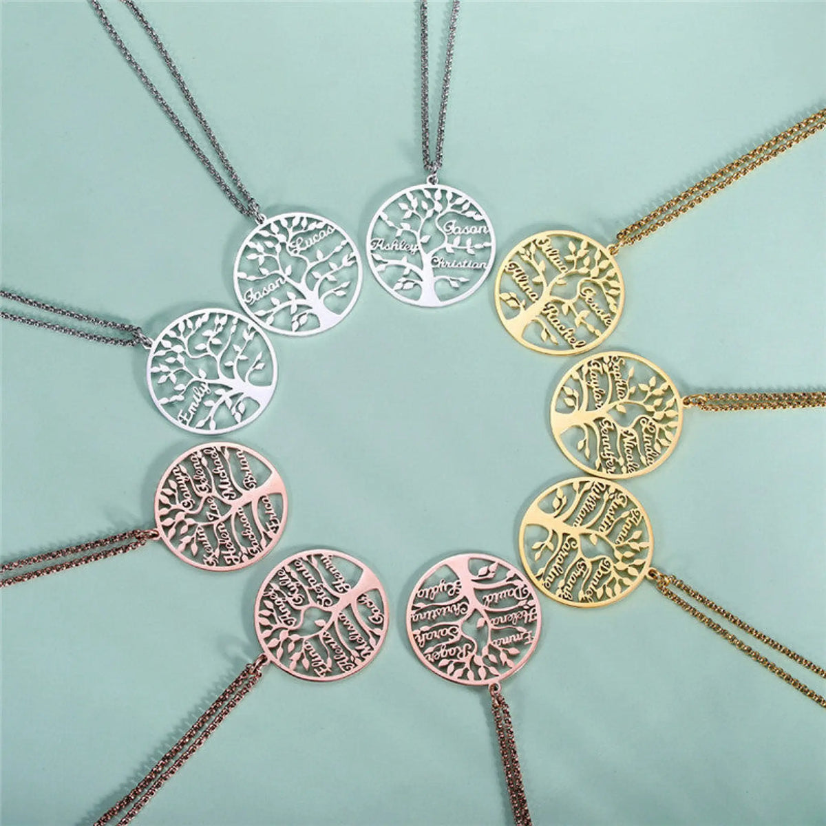 Gold Family Tree Name Necklace Tree Of Life Stainless Steel Customised Necklace - SS / 35cm / 1 name - 7